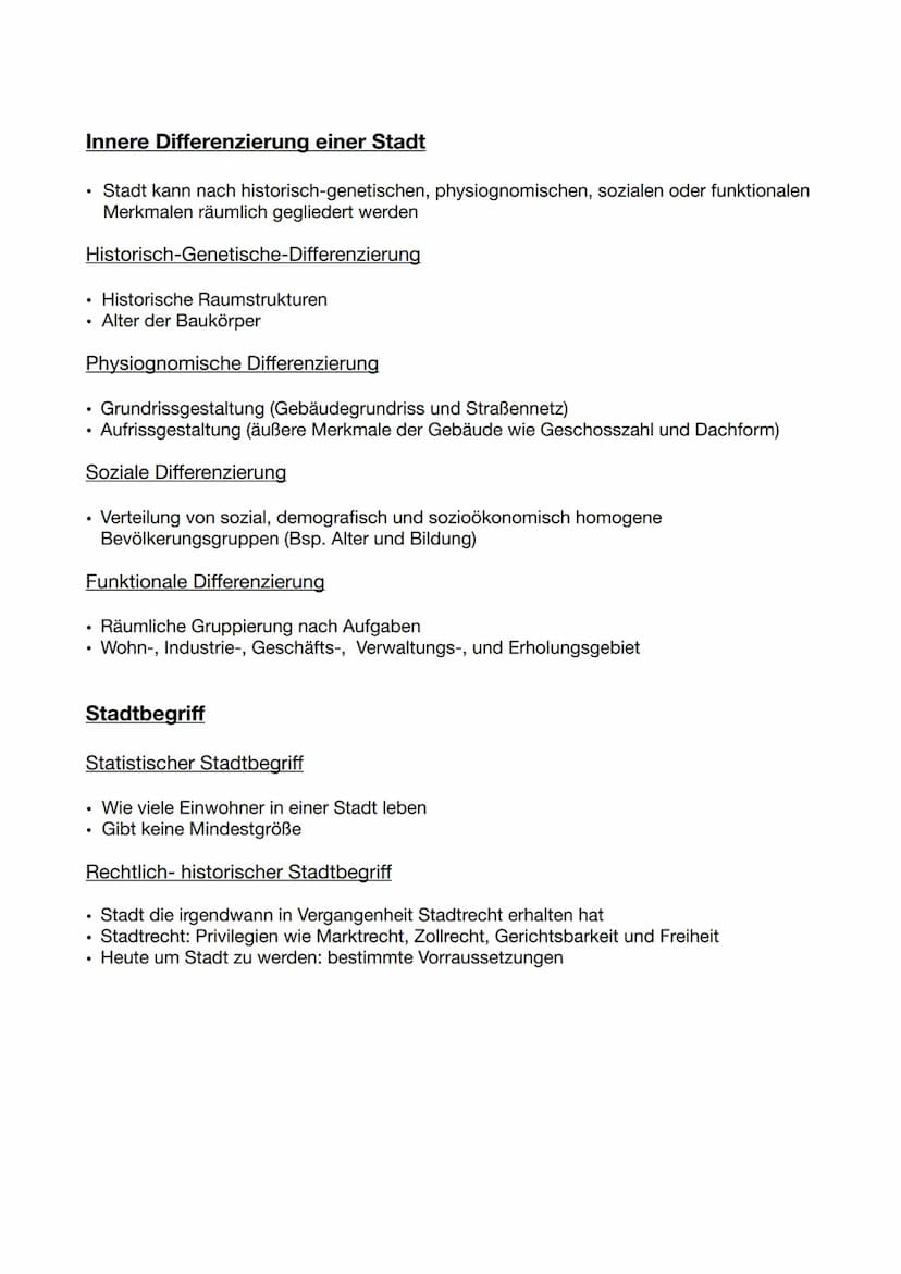 Funktionale Gliederung
Räumliche Gliederung nach Funktion und Nutzen der Stadt
Wichtig für Stadtplanung und Raumordnung
• Funktionen siedeln