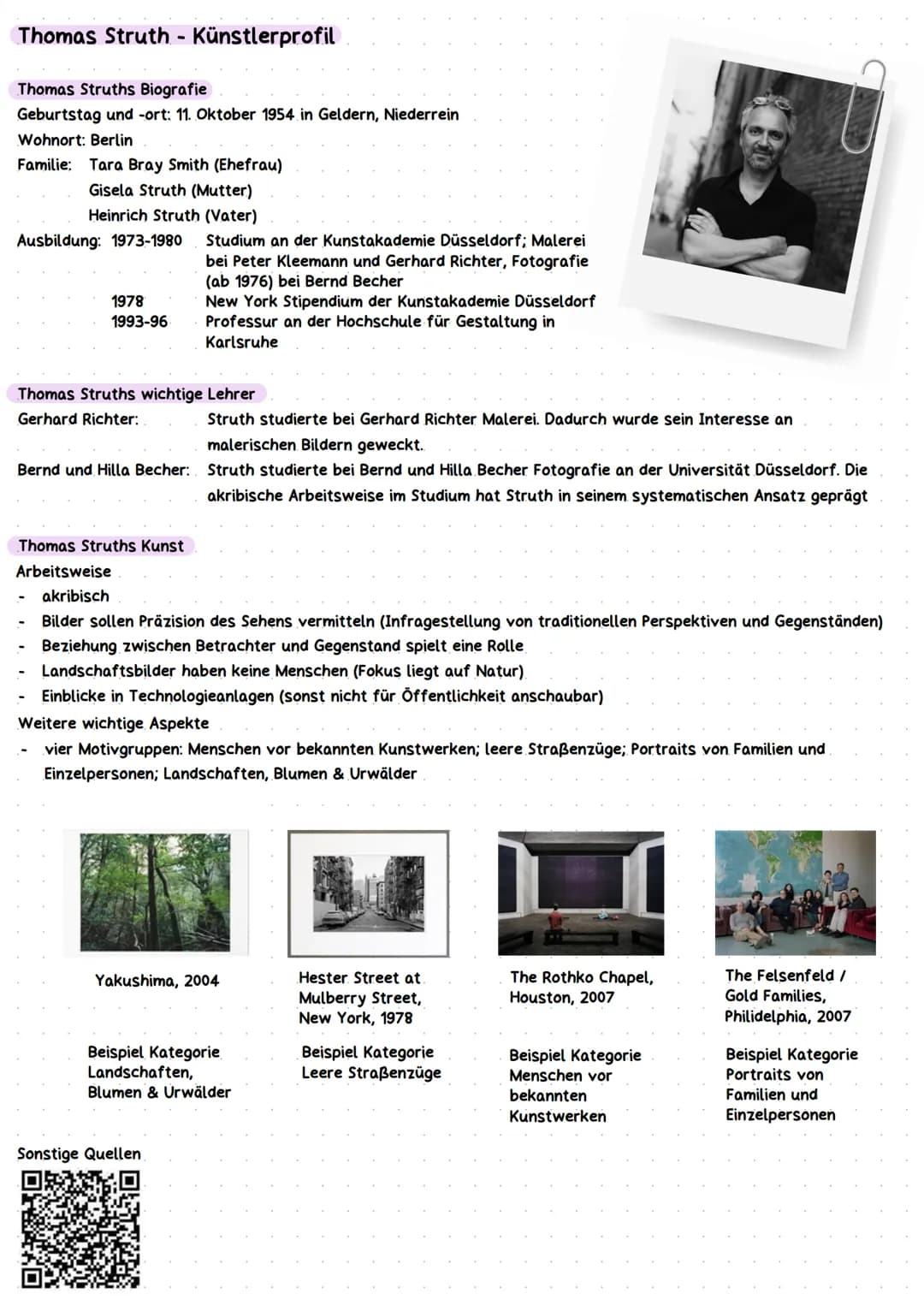 Thomas Struth - Künstlerprofil
Thomas Struths Biografie
Geburtstag und -ort: 11. Oktober 1954 in Geldern, Niederrein
Wohnort: Berlin
Familie