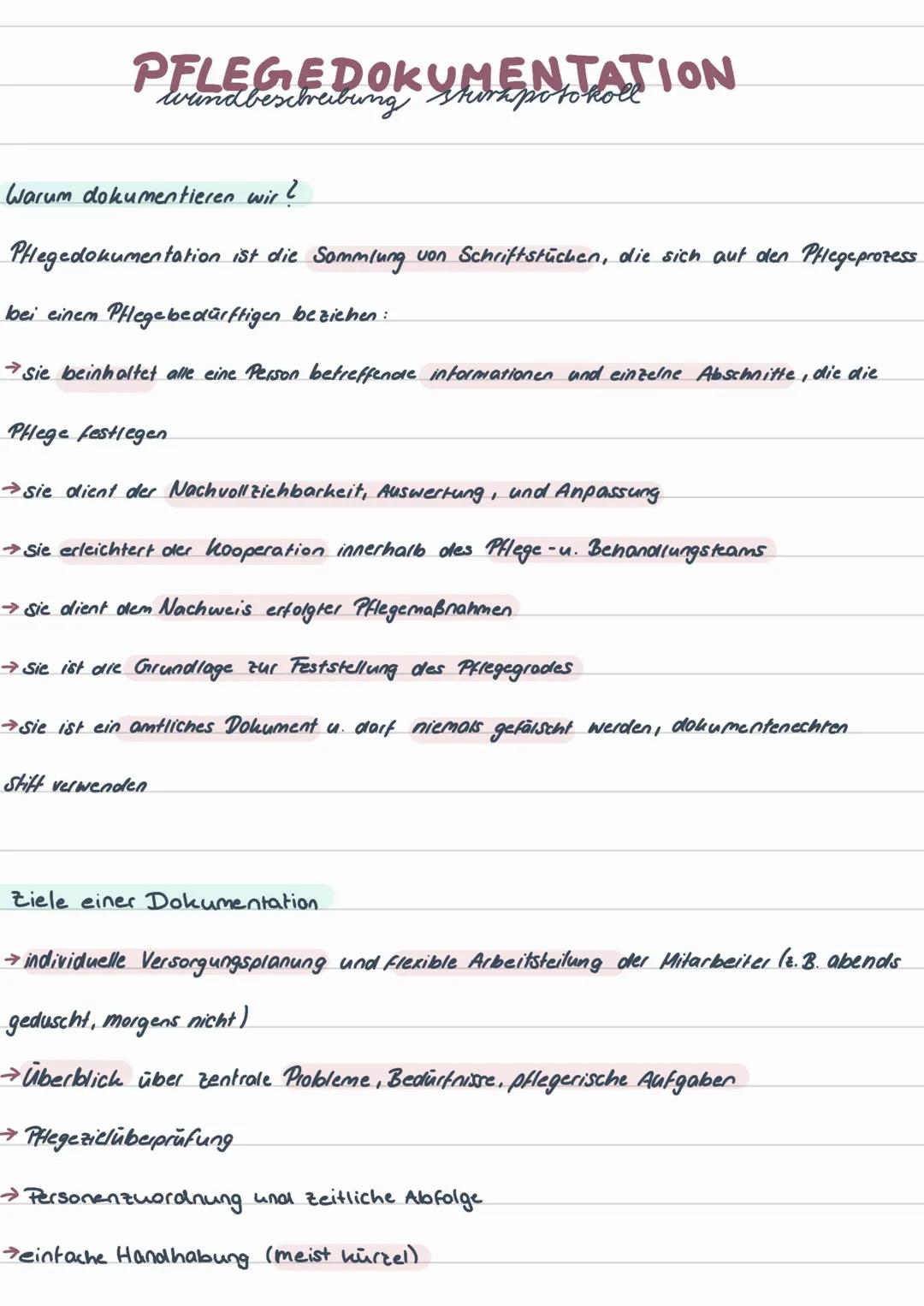 PFLEGE DOKUMENTATION
Warum dokumentieren wir?
PHegedokumentation ist die Sammlung von Schriftstücken, die sich auf den Pflegeprozess
bei ein