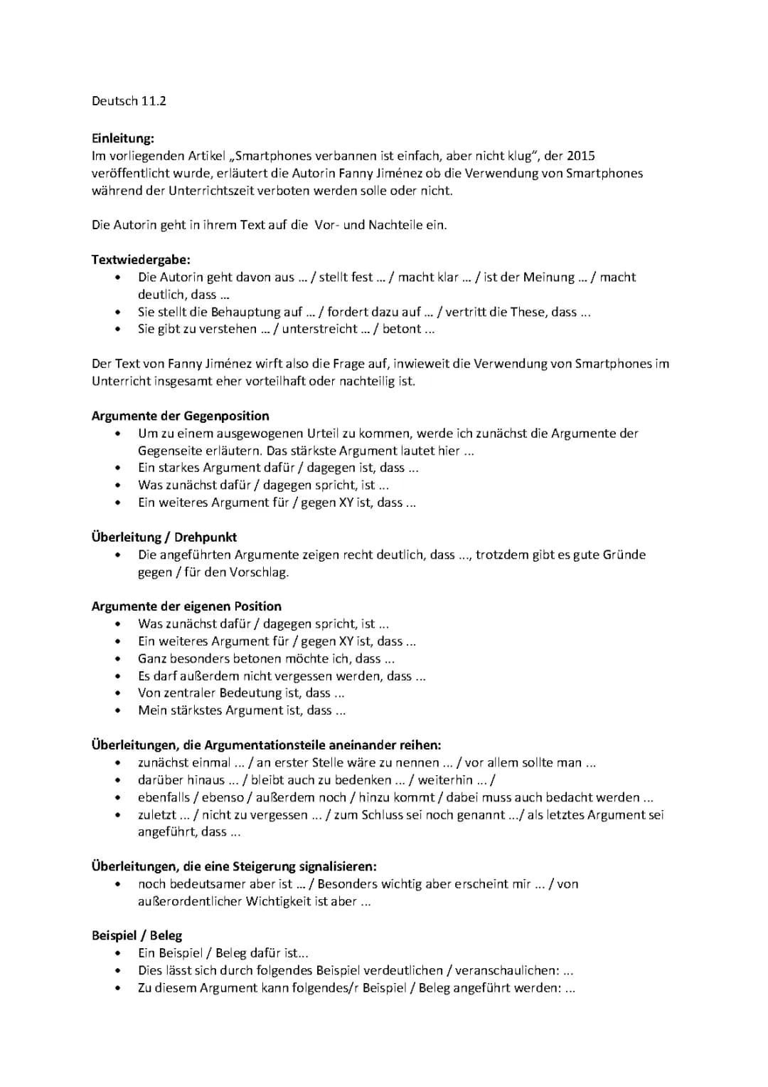 Textwiedergabe + Argumentation 