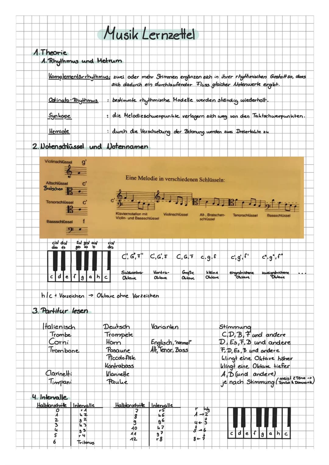 1.Theorie
1. Rhythmus und Metrum
Komplementärrhythmus: zwei oder mehr Stimmen ergänzen sich in ihrer rhythmischen Gestalt so, dass
sich dadu