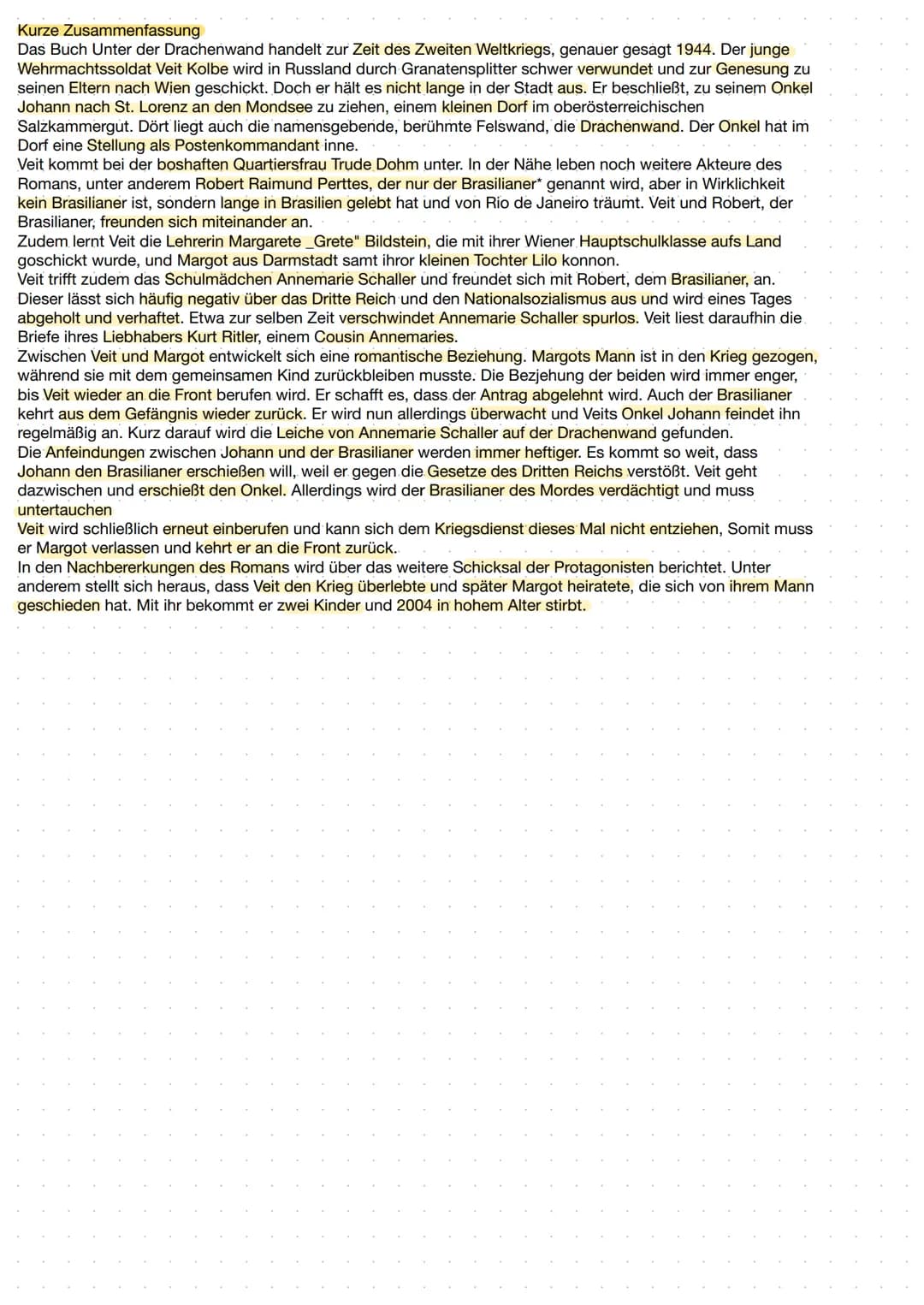 Unter der Drachenwand: Analyse, Charakterisierung und Zusammenfassung für die Klausur