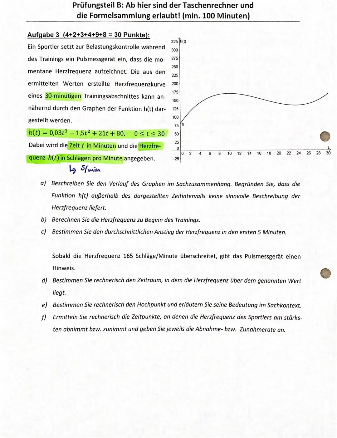 C
a)
b)
c)
d)
e)
f)
Aufgabe 1: (8+8+2=18 Punkte)
Der Graph einer ganzrationalen Funktion f dritten Gra-
des berührt die x-Achse im Ursprung 