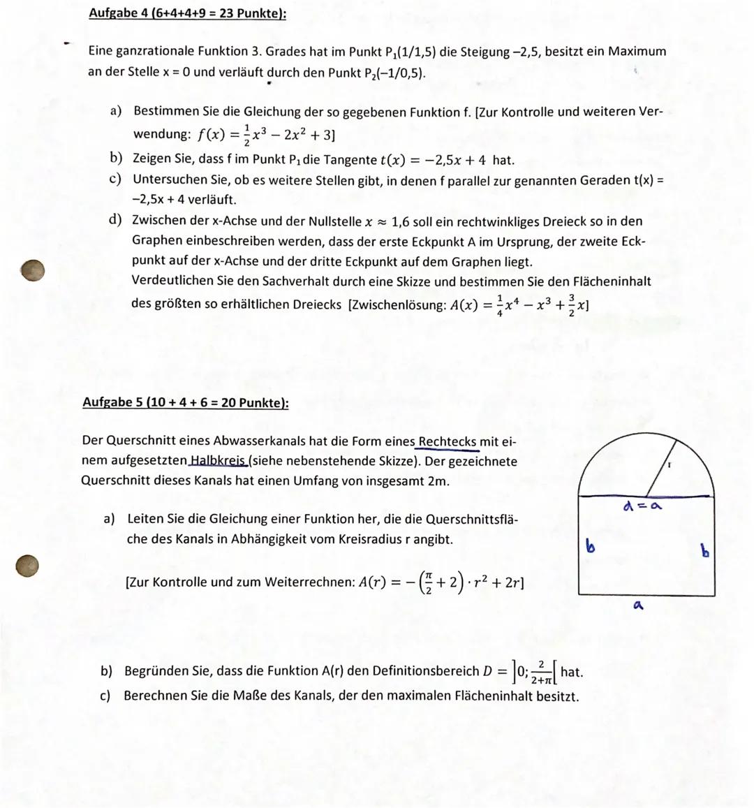 C
a)
b)
c)
d)
e)
f)
Aufgabe 1: (8+8+2=18 Punkte)
Der Graph einer ganzrationalen Funktion f dritten Gra-
des berührt die x-Achse im Ursprung 