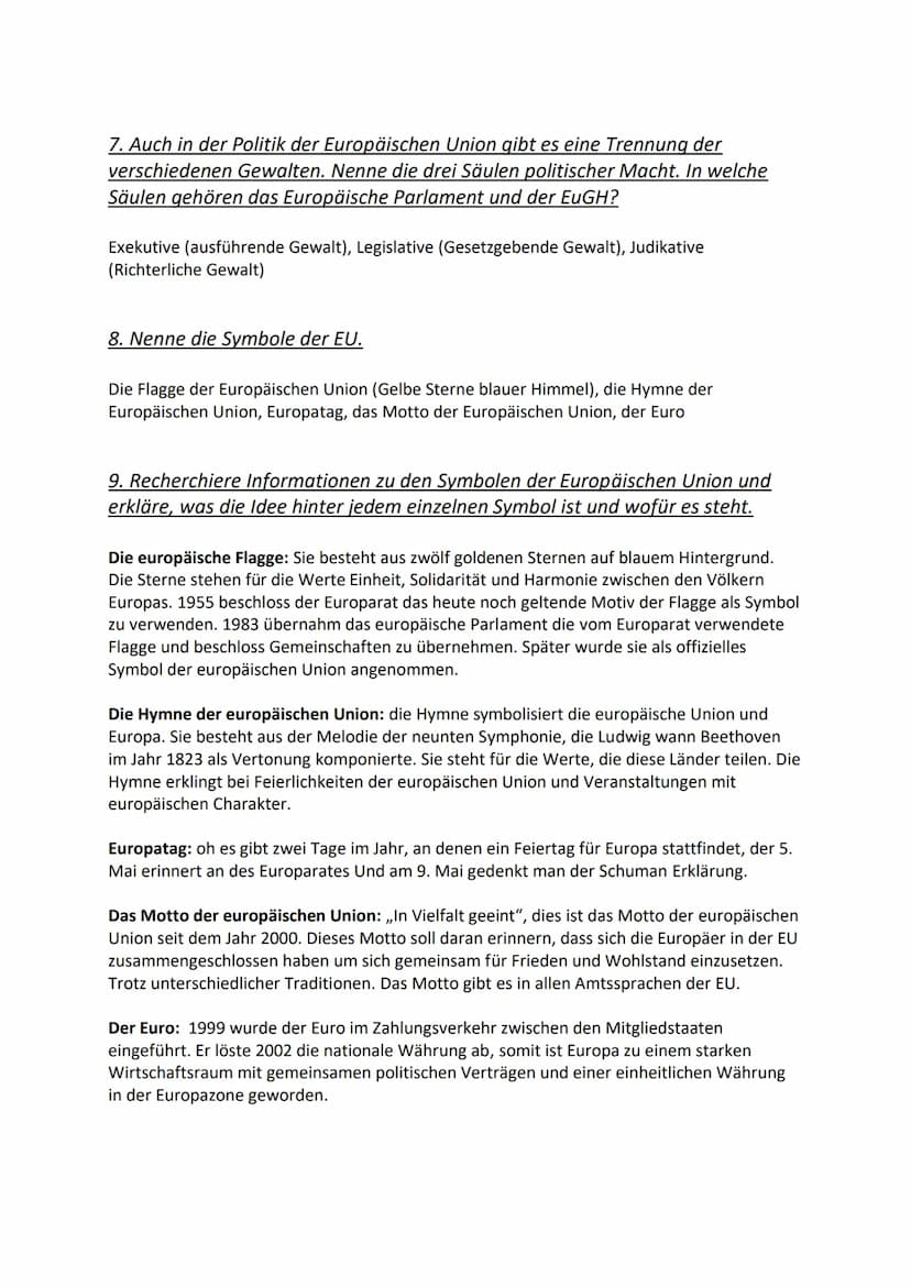 Prüfungsleistung Politik und Wirtschaft ,,Europäische Union"
1. Was war der Grundgedanke hinter der europäischen Vereinigung?
Der Grundgedan