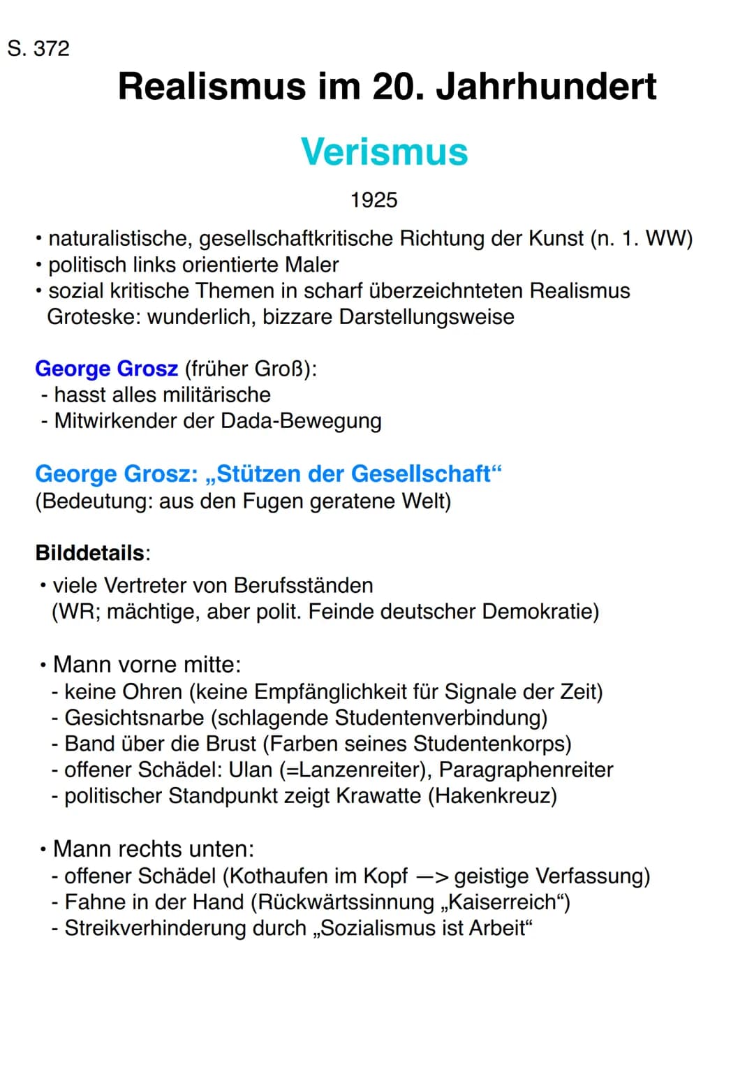 S. 372
naturalistische, gesellschaftkritische Richtung der Kunst (n. 1. WW)
• politisch links orientierte Maler
sozial kritische Themen in s