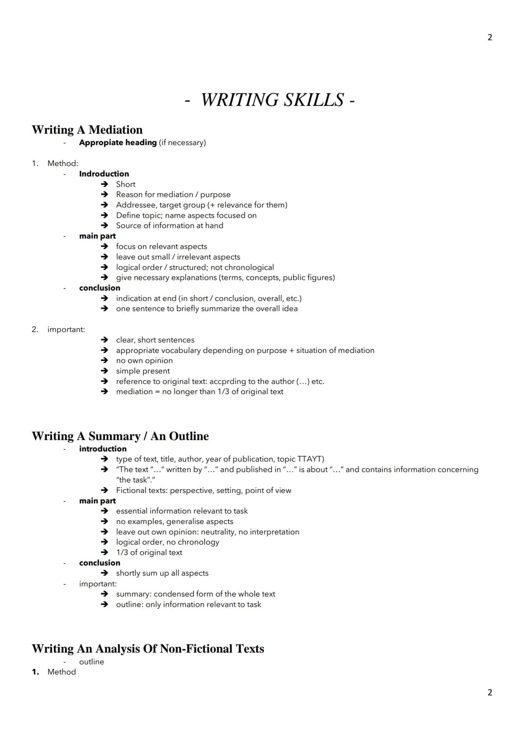 Englisch Zusammenfassung
Abitur 2023 eA Niedersachsen
1
1 Writing A Mediation
1. Method:
Appropiate heading (if necessary)
Indroduction
1. M