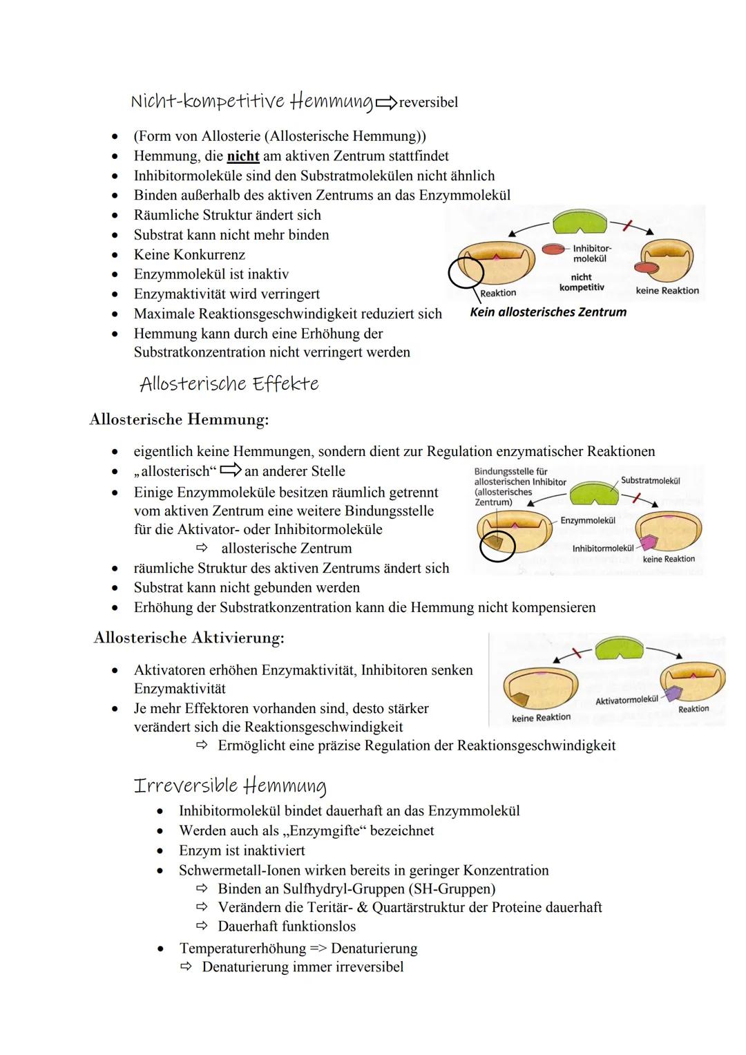 Enzym
Reaktion
Enzym
Inhibitor-
molekül
nicht
kompetitiv
Enzym
Hemm-
stoff
keine Reaktion
Enzym
Regulation
enzymkatalysierter
Reaktionen Reg