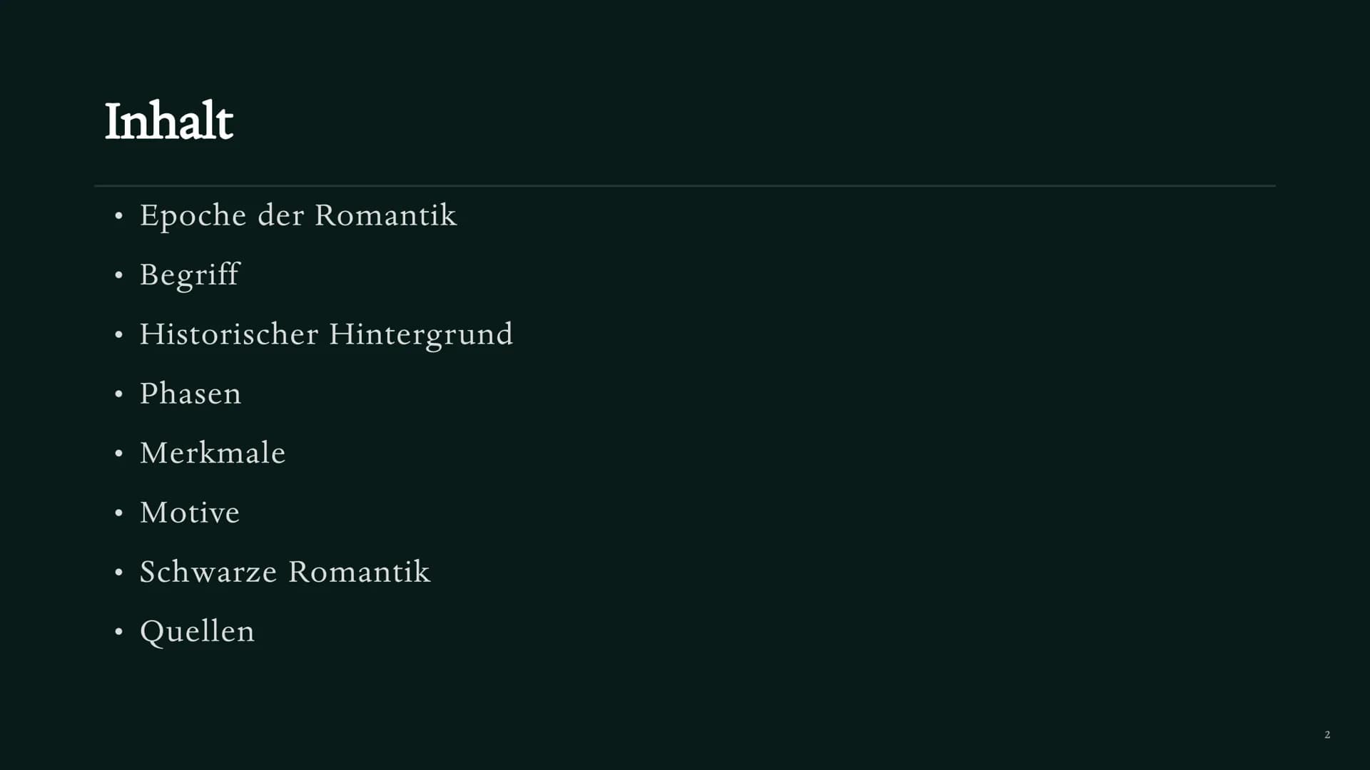 Romantik
EPOCHE DER
GROBEN GEFÜHLE
Deutsch Präsentation Seraphina Bowitz Inhalt
●
●
• Historischer Hintergrund
●
●
Phasen
• Merkmale
●
Epoch