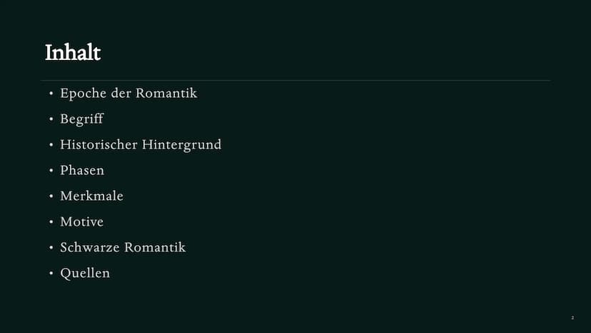 Romantik
EPOCHE DER
GROBEN GEFÜHLE
Deutsch Präsentation Seraphina Bowitz Inhalt
●
●
• Historischer Hintergrund
●
●
Phasen
• Merkmale
●
Epoch