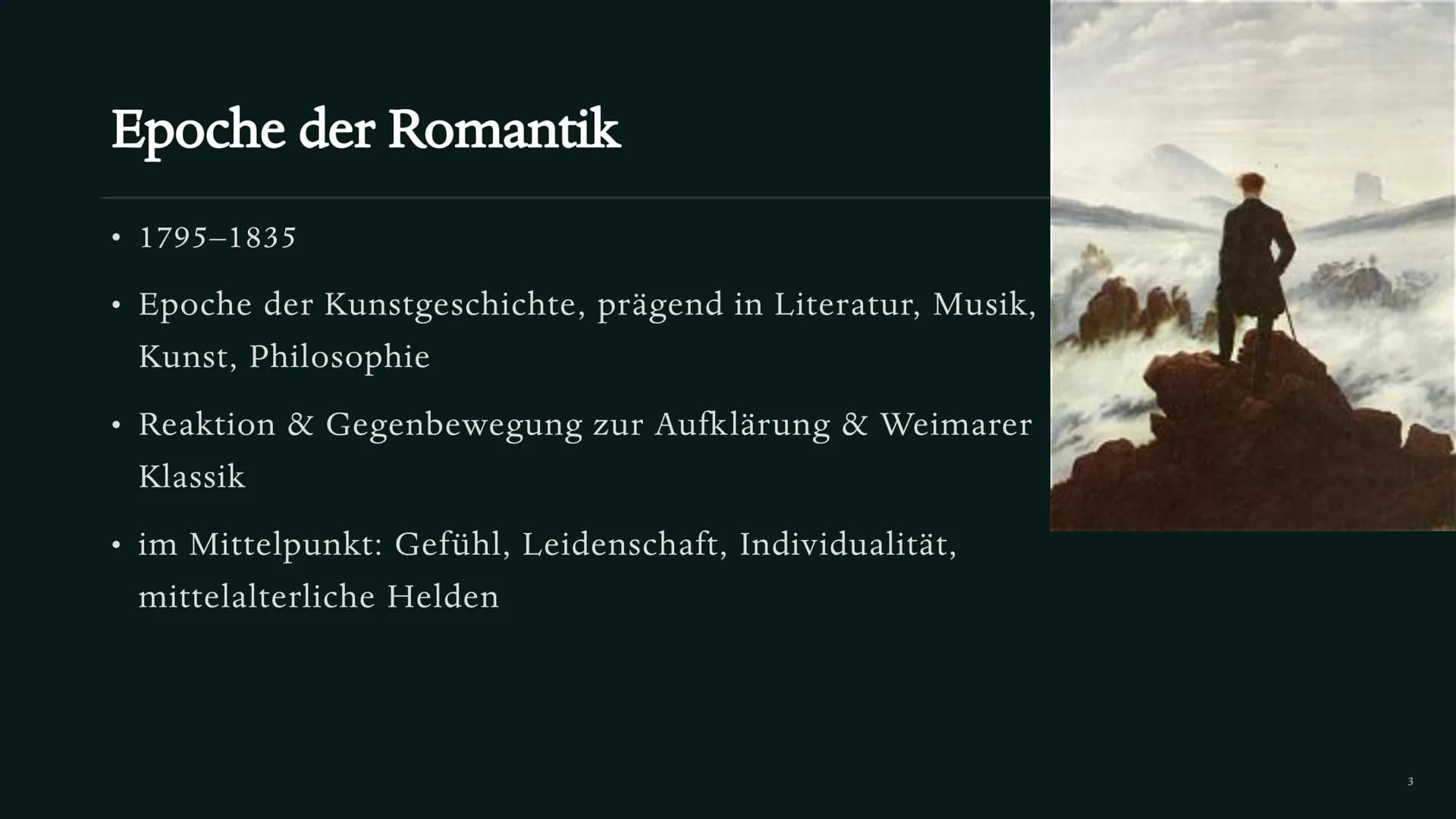 Romantik
EPOCHE DER
GROBEN GEFÜHLE
Deutsch Präsentation Seraphina Bowitz Inhalt
●
●
• Historischer Hintergrund
●
●
Phasen
• Merkmale
●
Epoch