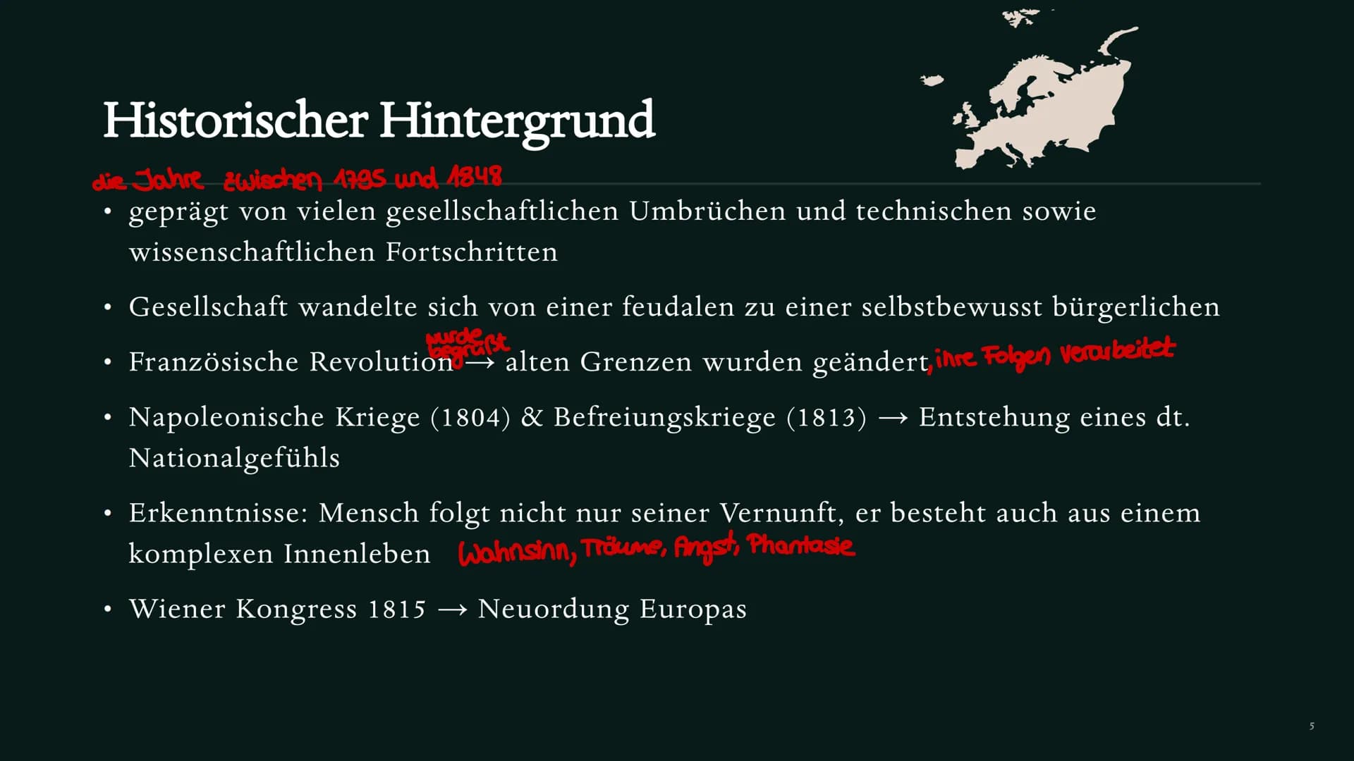 Romantik
EPOCHE DER
GROBEN GEFÜHLE
Deutsch Präsentation Seraphina Bowitz Inhalt
●
●
• Historischer Hintergrund
●
●
Phasen
• Merkmale
●
Epoch