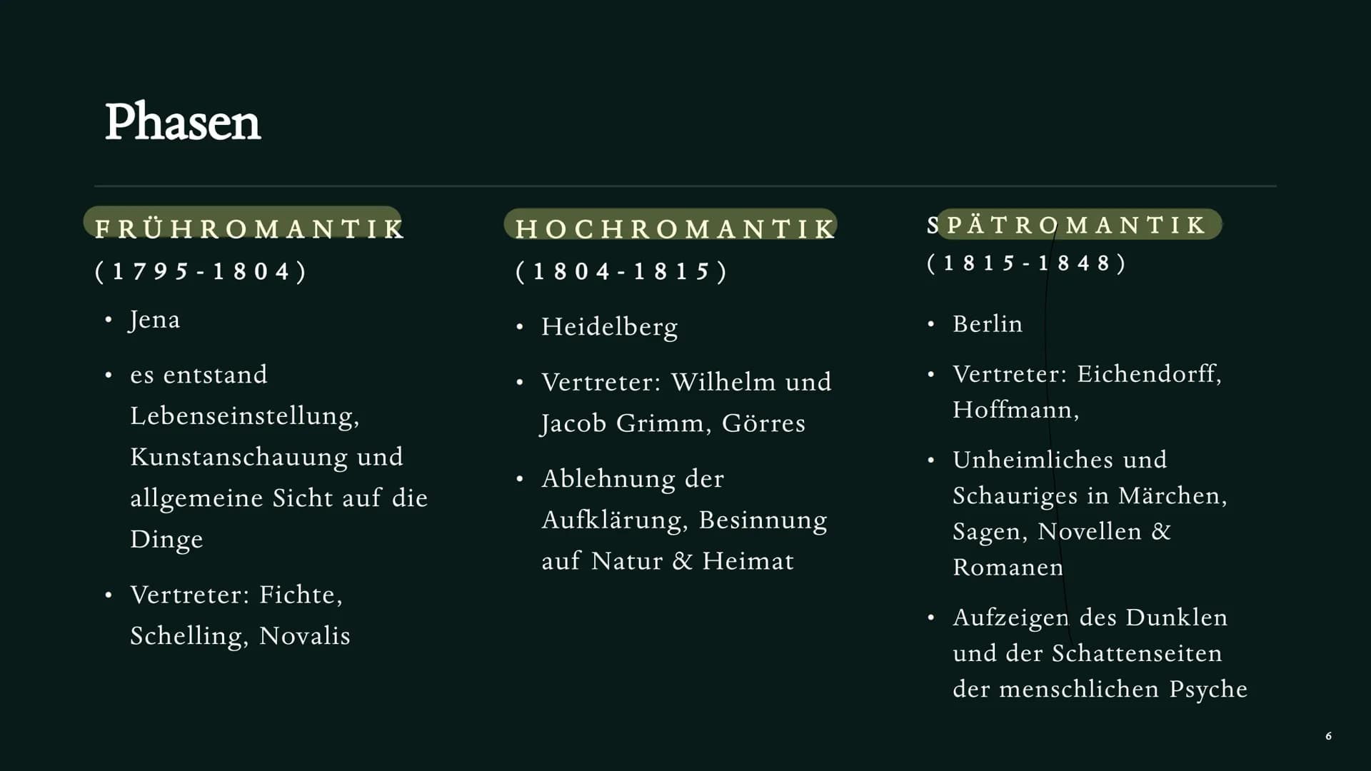 Romantik
EPOCHE DER
GROBEN GEFÜHLE
Deutsch Präsentation Seraphina Bowitz Inhalt
●
●
• Historischer Hintergrund
●
●
Phasen
• Merkmale
●
Epoch