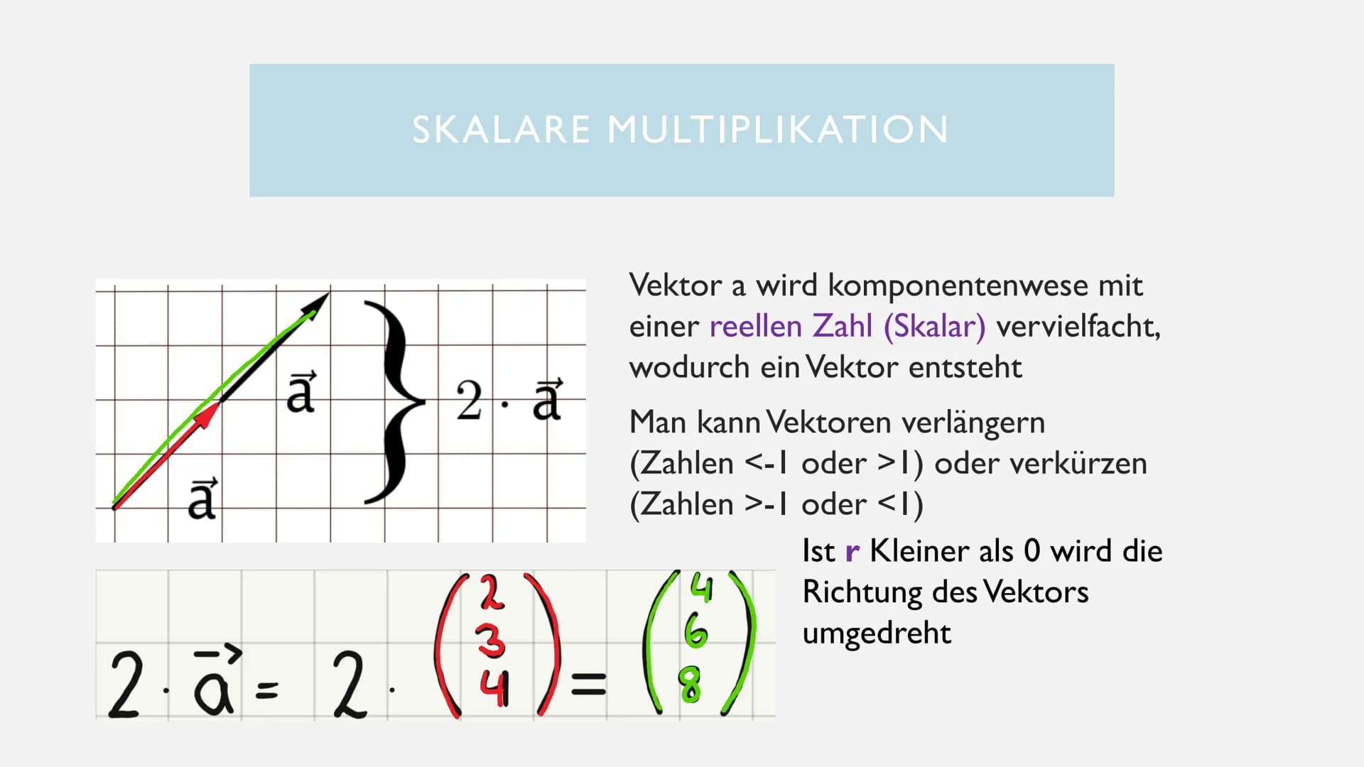 â + b
to
RECHNEN MIT VEKTOREN
+-
X÷ ALLGEMEINE INFORMATIONEN
• Ein Vektor stellt eine Verschiebung im dreidimensionalen Raum mit einem Pfeil