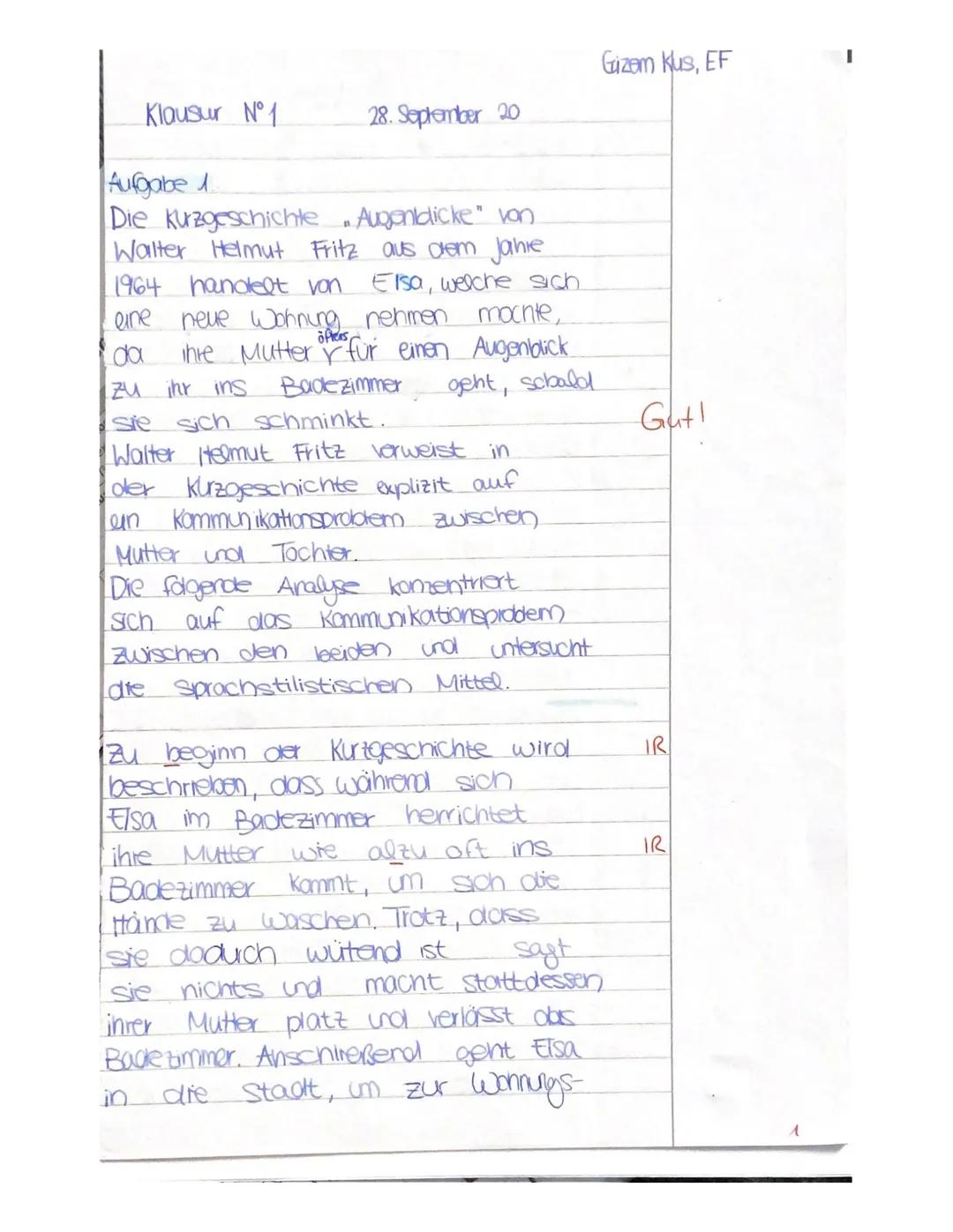 D/EF
NAME:
Gelungene und Misslungene Kommunikation.
Klausur Nr. 1 im Schuljahr 2019/2020
Analyse eines literarischen Textes mit weiterführen