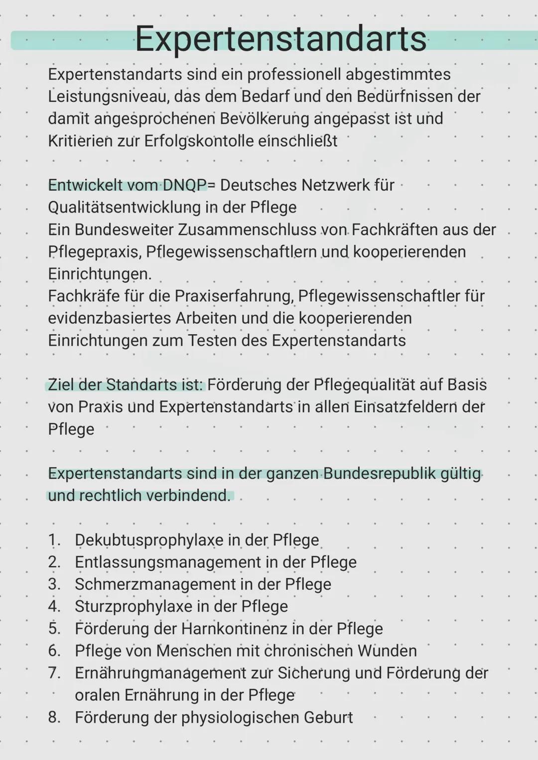 # Expertenstandarts

Expertenstandarts sind ein professionell abgestimmtes
Leistungsniveau, das dem Bedarf und den Bedürfnissen der
damit an