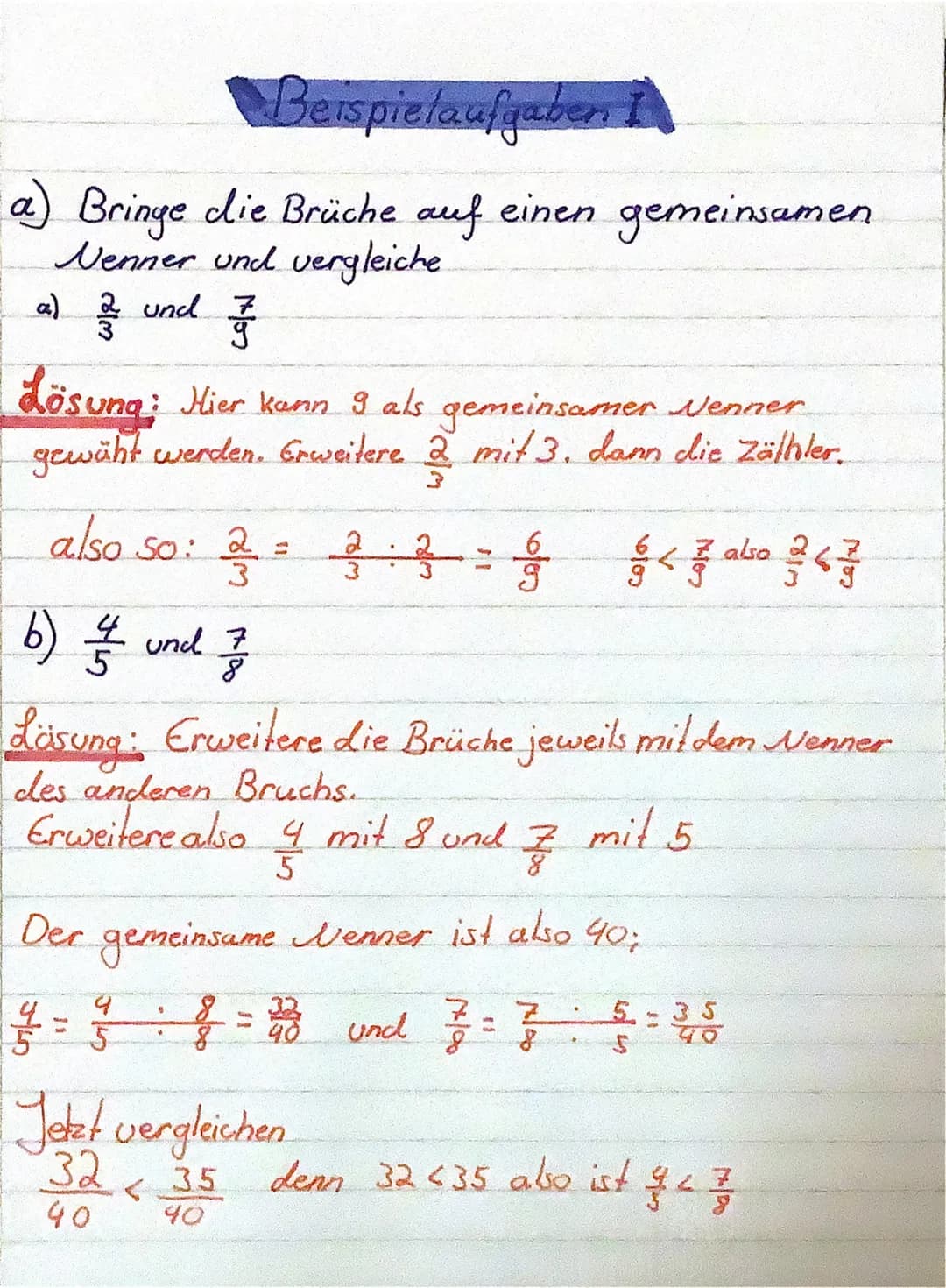 Brüche vergleichen
Wie vergleiche ich brüche?
Brüche kann man mit dem gleichen Wenner
Vergleichen. Man muss aber manchmal Kürzen.
oder erwei