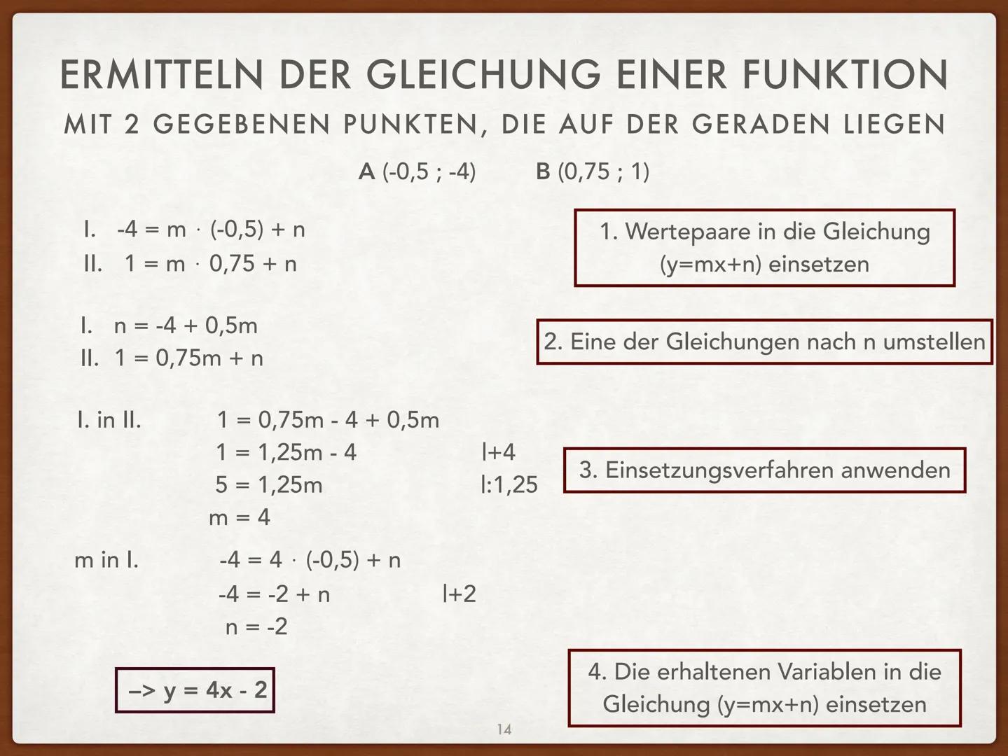 
<h2 id="definitionen">Definitionen</h2>
<p>Die Form ax + by = c von linearen Gleichungen nennt man die allgemeine Form. Die Form y = mx + n