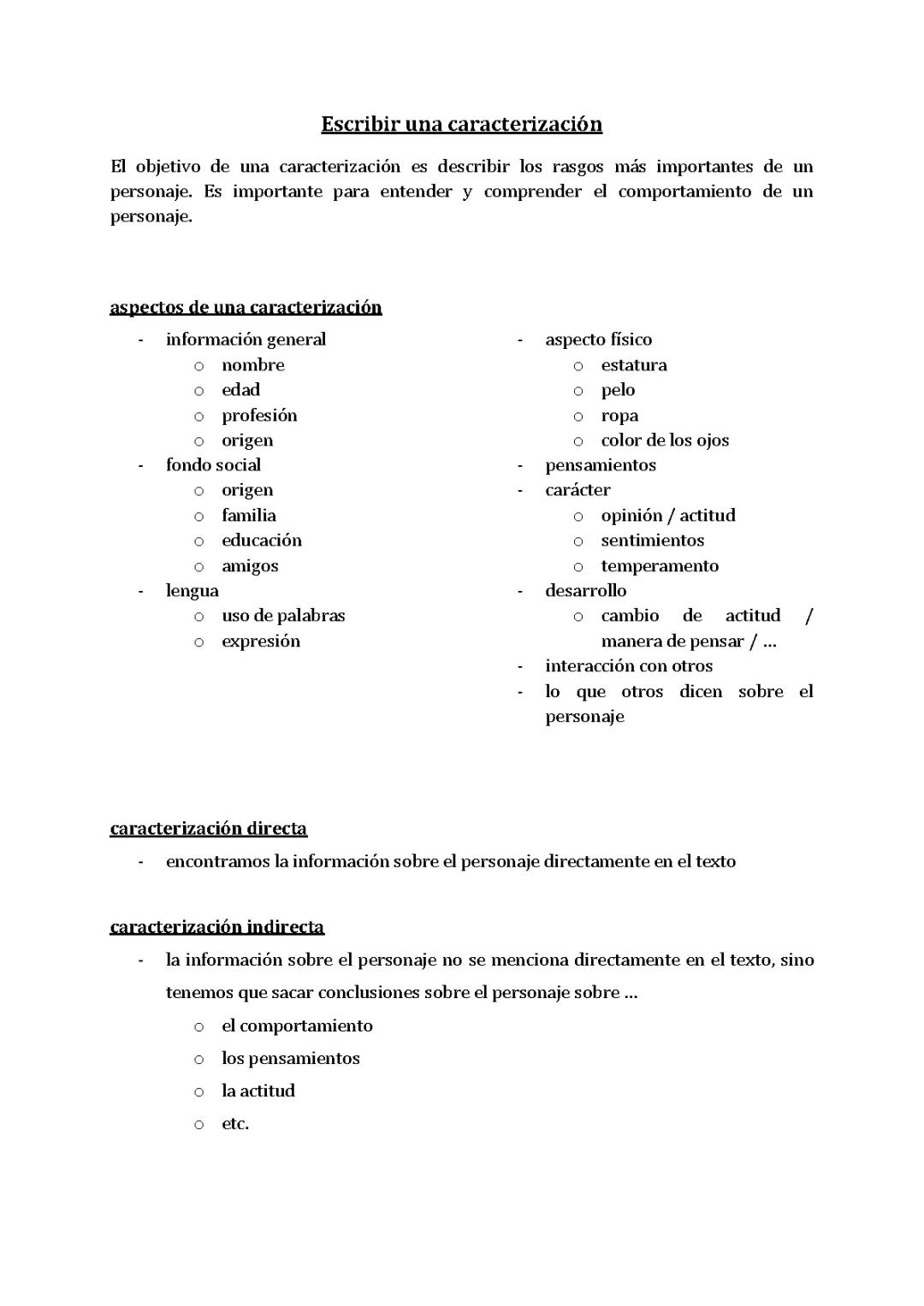 Escribir una caracterización 