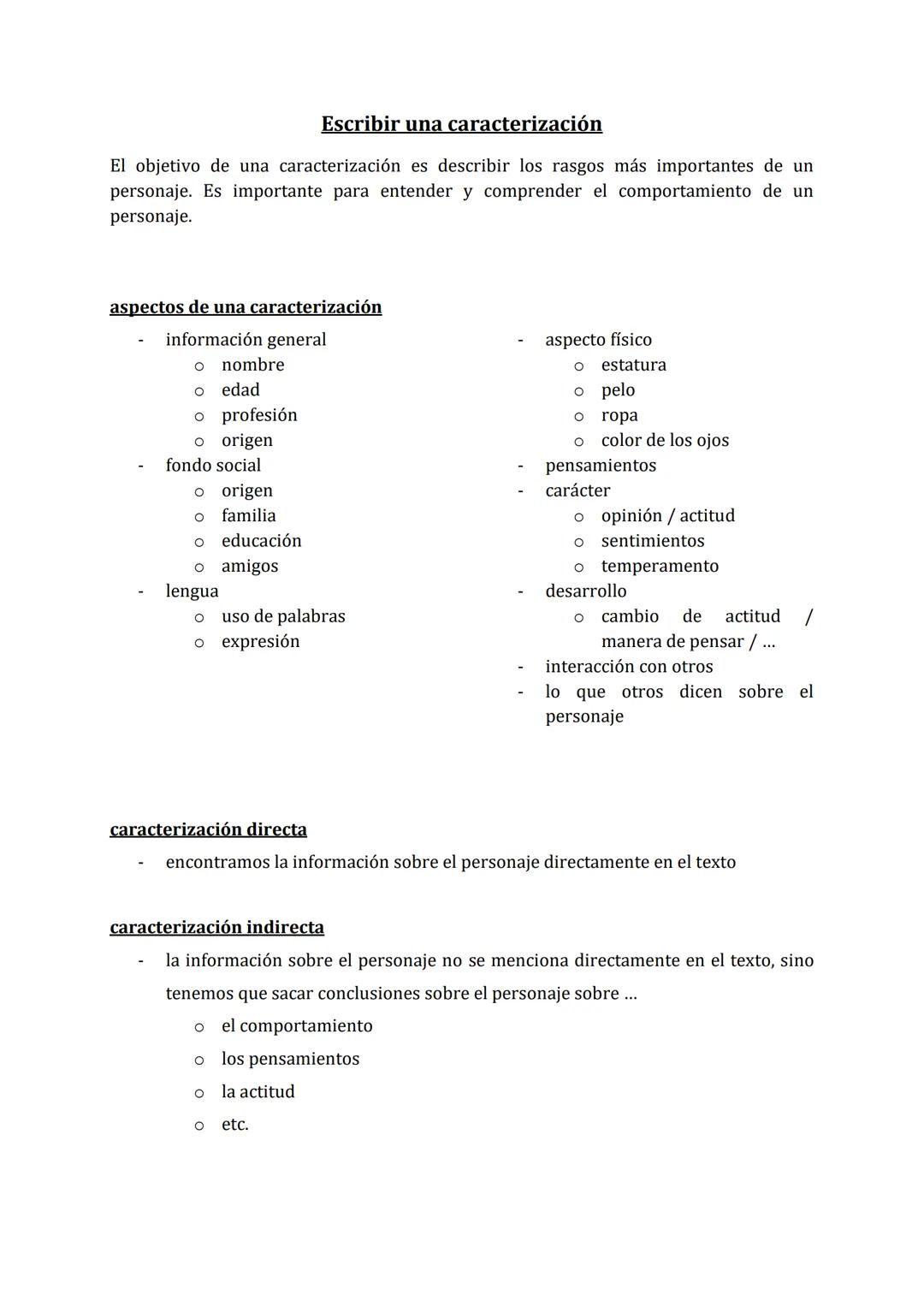 Escribir una caracterización
El objetivo de una caracterización es describir los rasgos más importantes de un
personaje. Es importante para 