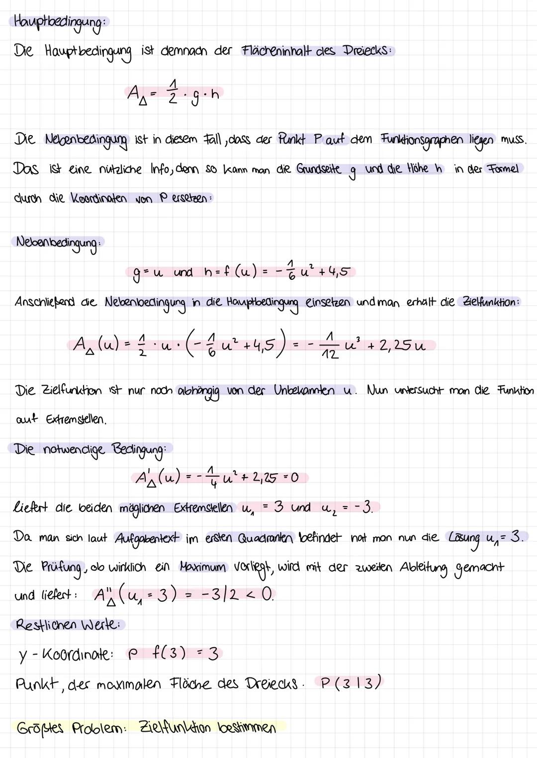 Typische Beispiele für Extremwert probleme:
1) Fläche Seitenlänge begrenzt
a
b
max. Fläche
nur 400m Zaun
HB: A (a, b) = a.b
NB: U(a, b) = 2 