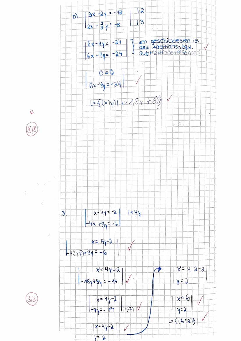 Klasse 8a
Name:
Mathematik
x = -8y + 4
a) |x=59417
x = 5y + 17
b)
Klassenarbeit Nr.1
Punkte: 23,5/26
Bitte löse alle Aufgaben - MIT RECHNUNG