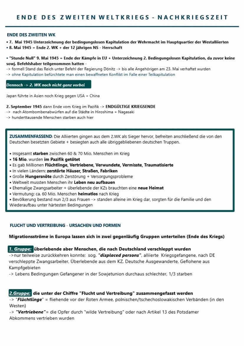 LERNZETTEL
DER ZWEITE WELTKRIEG ZUSAMMENFASSUNG
Größte und verlustreichste Krieg der Menschheitsgeschichte
Dauer: 1. September 1939 - 2. Sep