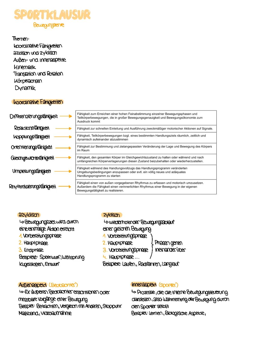 Bewegungslehre Sport Klausur 