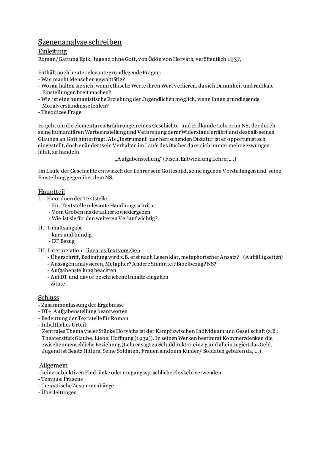 Zusammenfassung, 06.06- „Jugend ohne Gott“- Ödön von Horváth
Handlungsschritte
Schulalltag (Probleme des Lehrers durch Meinungsäußerung)
→ Z