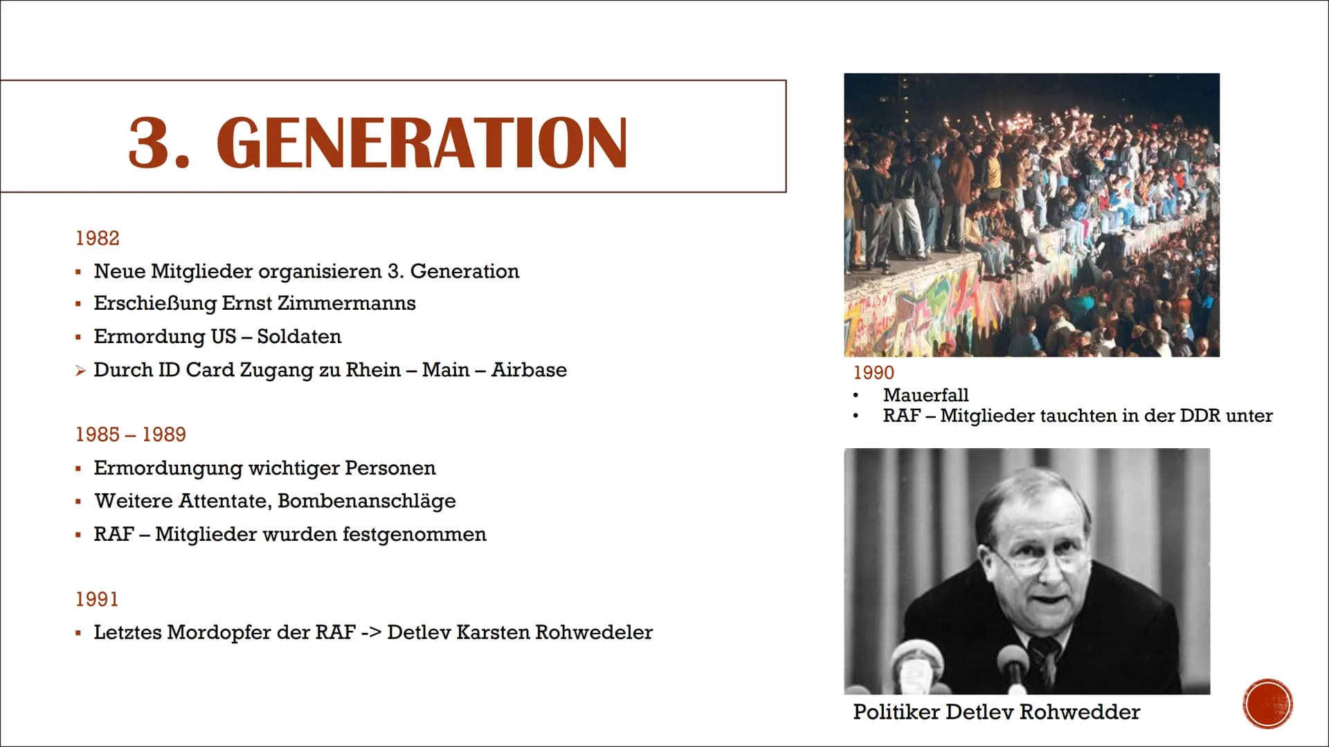 Von Jessy, Emely und Mayda
RAF
Rote Armee Fraktion INHALTSVERZEICHNIS
■
Allgemein
I
Entstehungsgeschichte
> Vorgeschichte
1. Generation
2. G