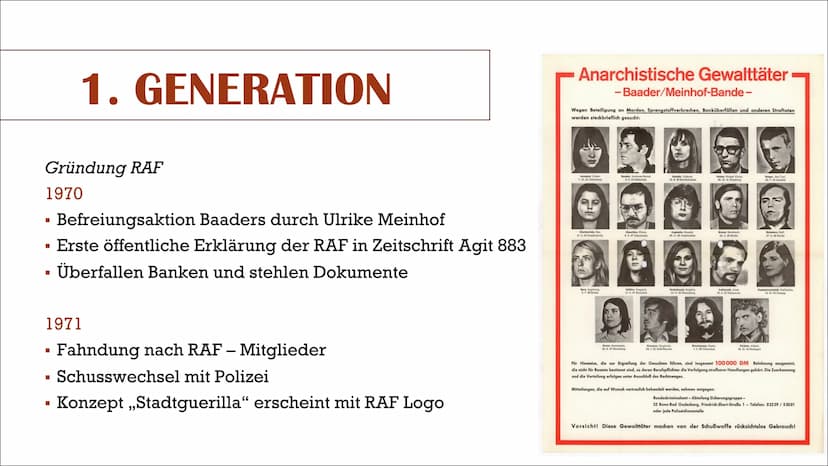 Von Jessy, Emely und Mayda
RAF
Rote Armee Fraktion INHALTSVERZEICHNIS
■
Allgemein
I
Entstehungsgeschichte
> Vorgeschichte
1. Generation
2. G