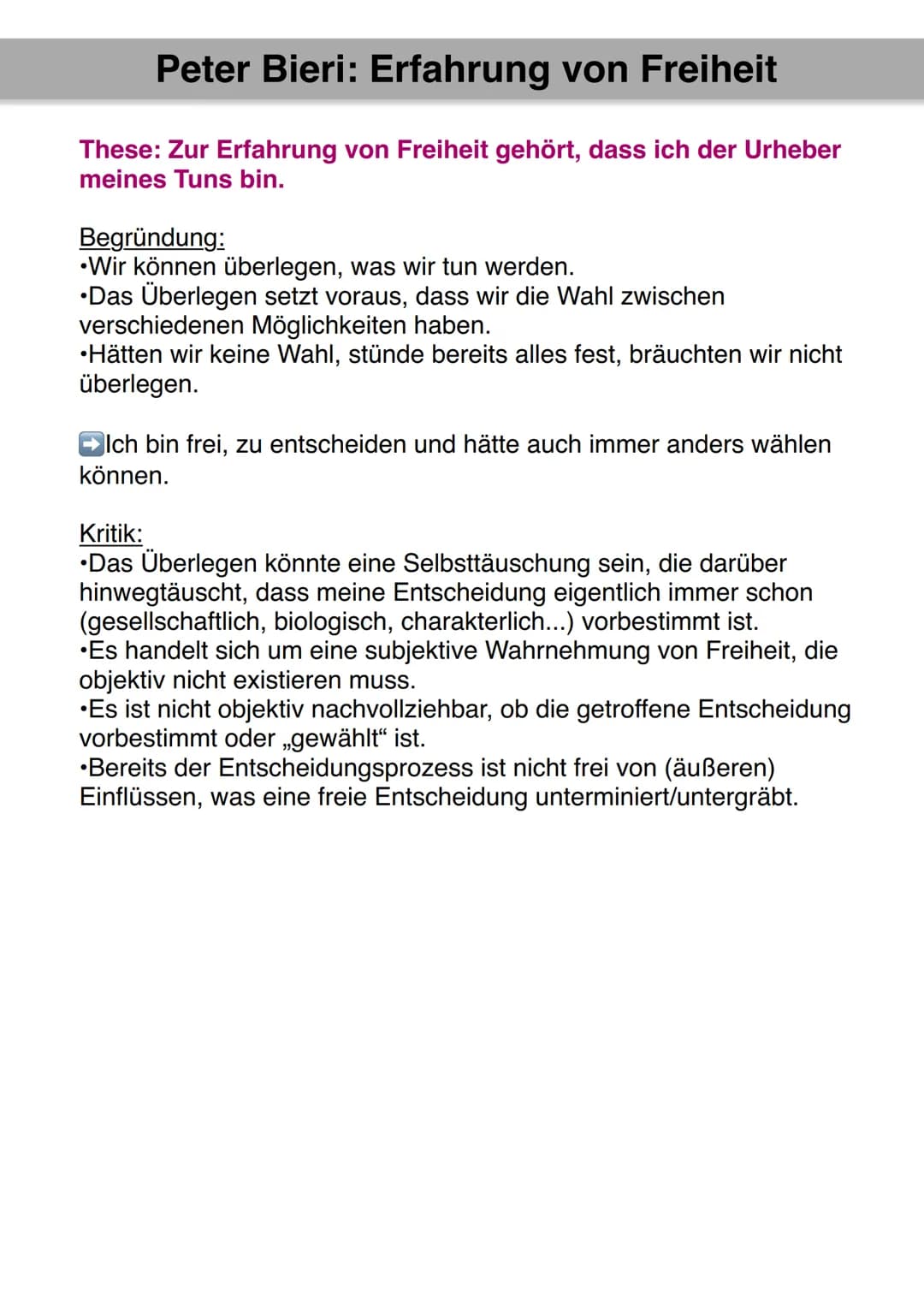 Wie trifft der Mensch
Entscheidungen?
Fernando Savater
•der Wille steuert unsere Handlungen
•diese Steuerung stellt die Freiheit
dar
•Handlu