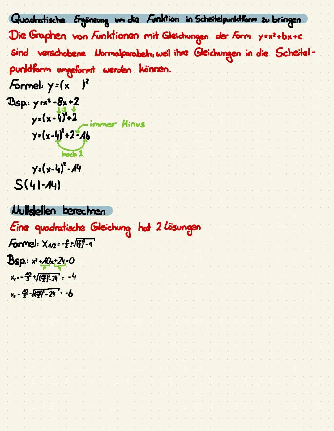 Quadratische Funktionen
Der Graph der Funktion mit der Gleichung y=x² heißt Normal parabel,
(010) ist ihr Scheitelpunkt.
Parabeln erkennen:
