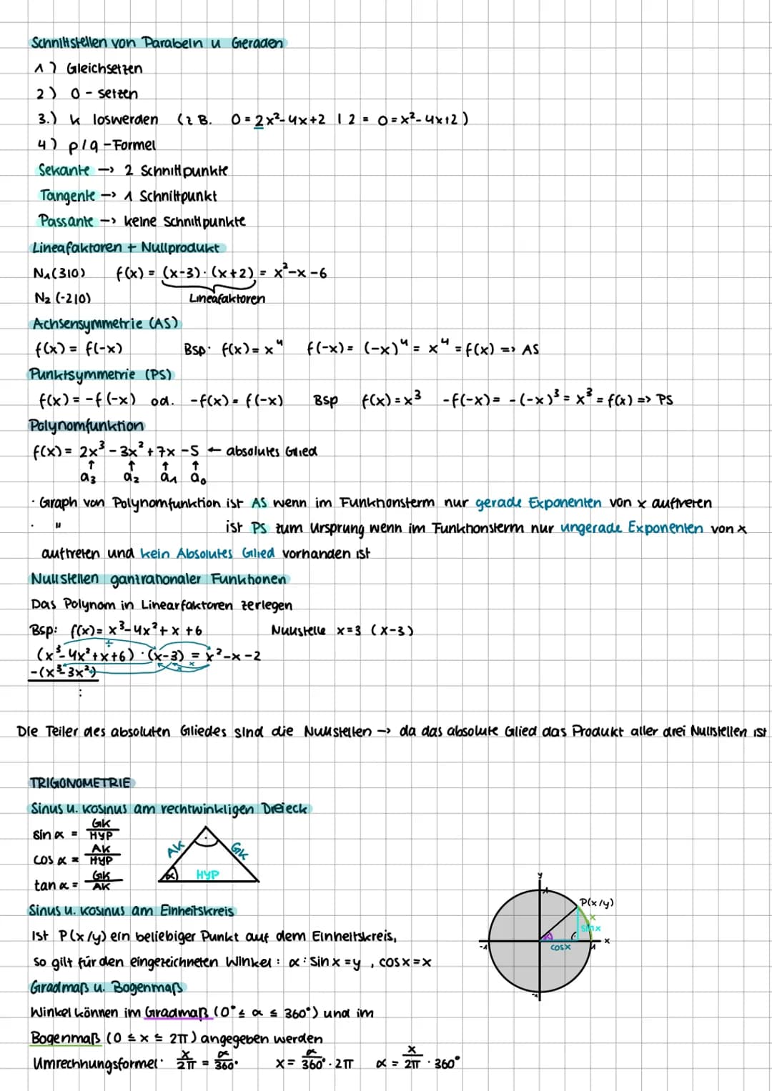 TEIL 1
LINEARE FUNKTIONEN
y=mx+n
y₂-y₁
Steigung m X₂-X₁ -Differentquarient
Steigungswinkel
m = tan x Bei Nebenwinkeln 180⁰- 1 x'l) Bsp: x= 3