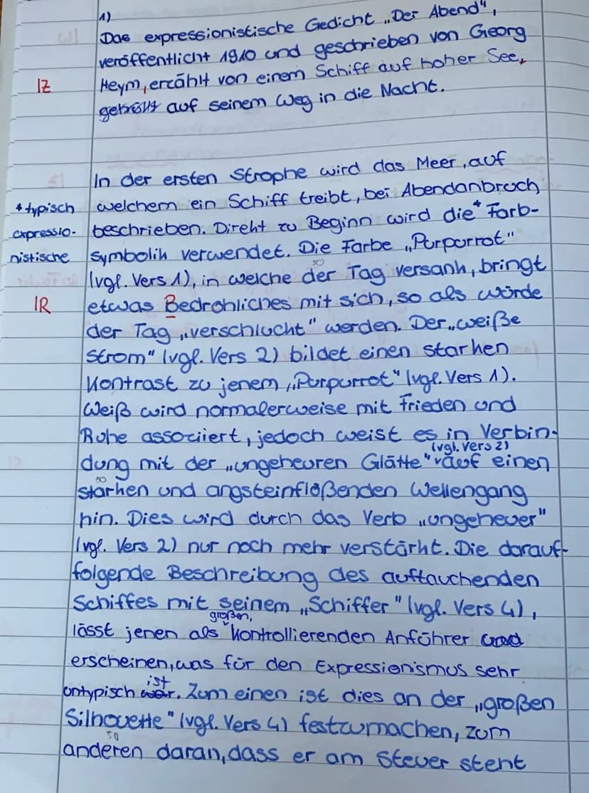 IZ
Das expressionistische Gedicht Der Abend",
veröffentlicht 1910 und geschrieben von Georg
Heym, erzählt von einem Schiff auf hoher See,
ge