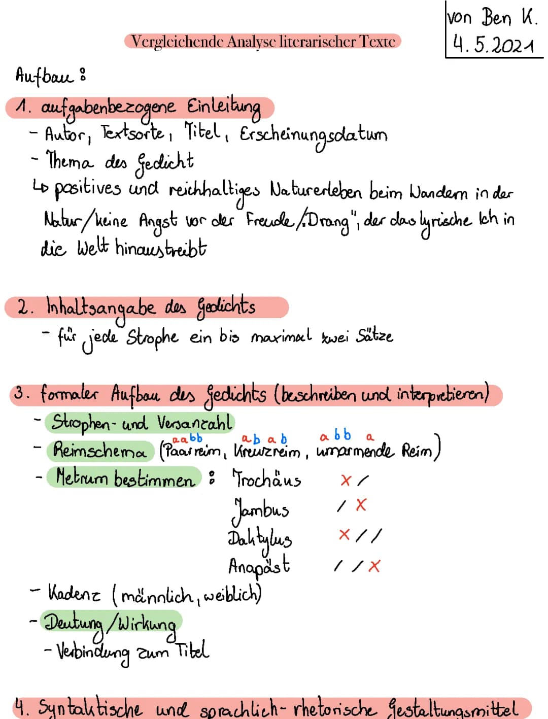 Aufbau einer Vergleichenden Gedichtsanalyse 