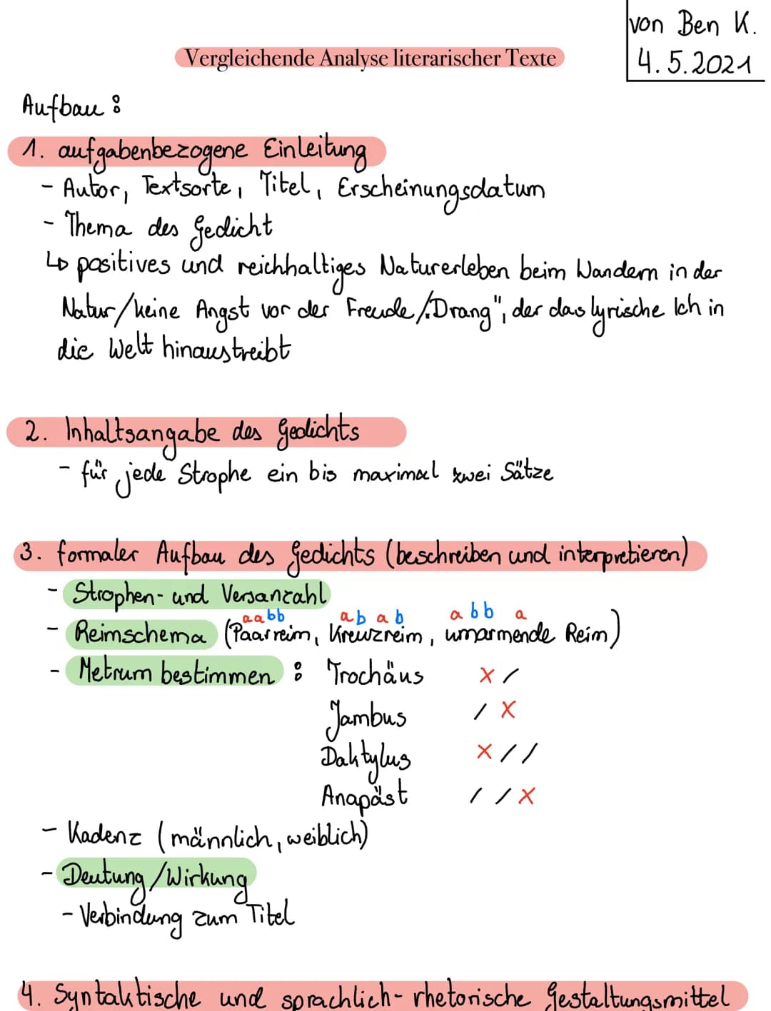 Vergleichende Analyse literarischer Texte
Aufbau:
1. aufgabenbezogene
Einleitung
- Autor, Textsorte, Titel, Erscheinungsdatum
- Thema des Ge