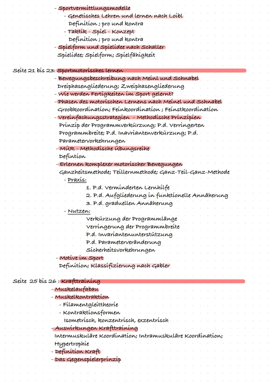 Inhalt
Sport- LK-Lernzettel
Seite 5 bis 7: Trainingslehre
•Grundbegriffe:
Training; Wettkampf; Leistung (Komponentenmodell);
Bewegungsnormat