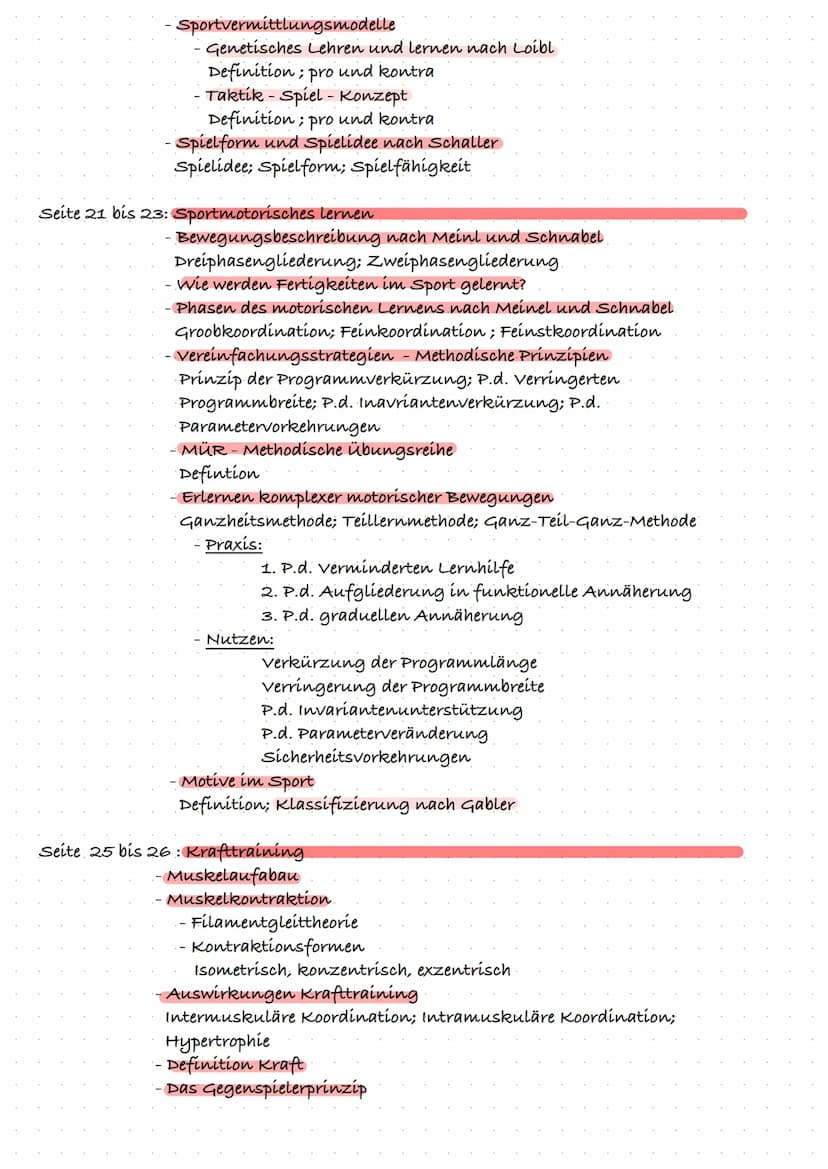 Inhalt
Sport- LK-Lernzettel
Seite 5 bis 7: Trainingslehre
•Grundbegriffe:
Training; Wettkampf; Leistung (Komponentenmodell);
Bewegungsnormat