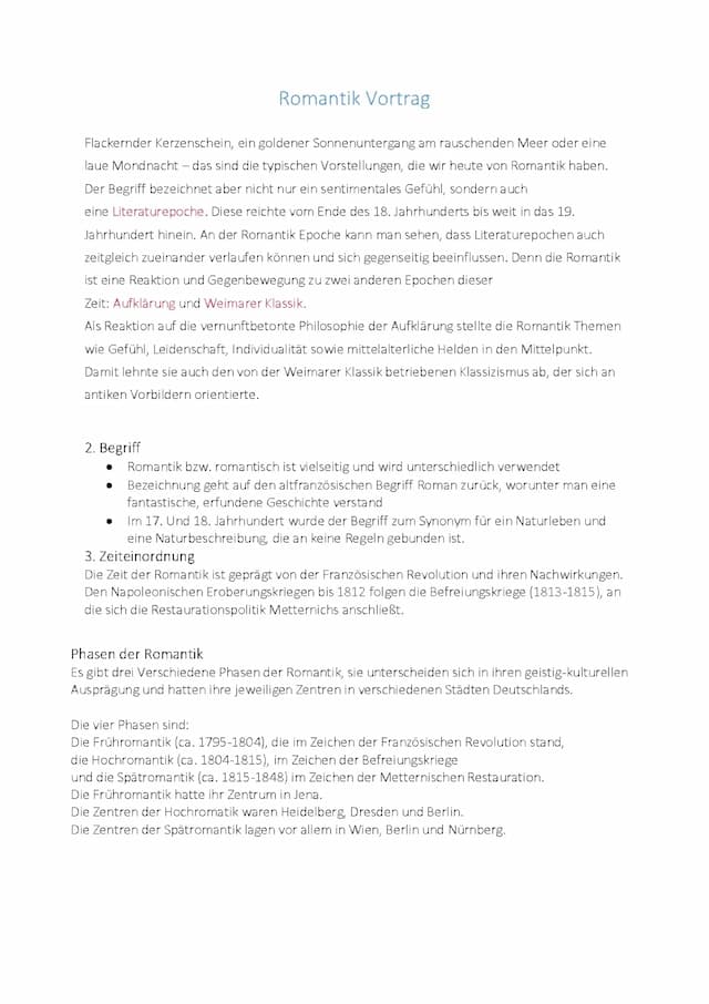 Know Text zum Vortrag der Romantik und Handout  thumbnail