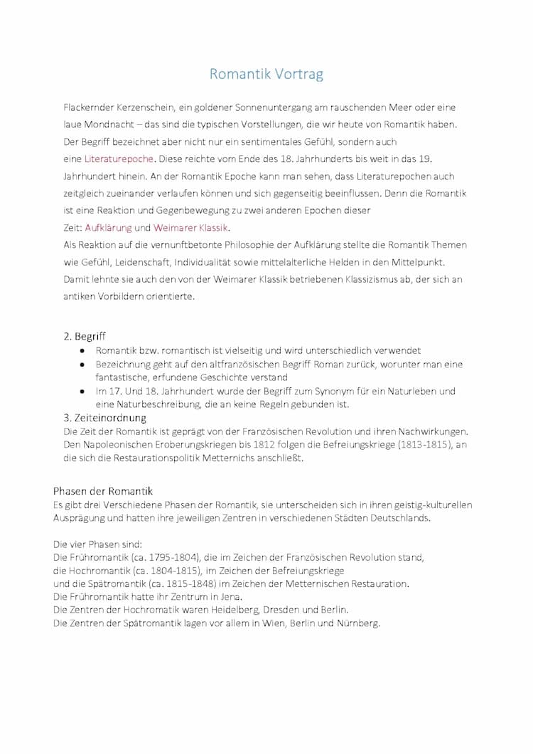 Know Text zum Vortrag der Romantik und Handout  thumbnail