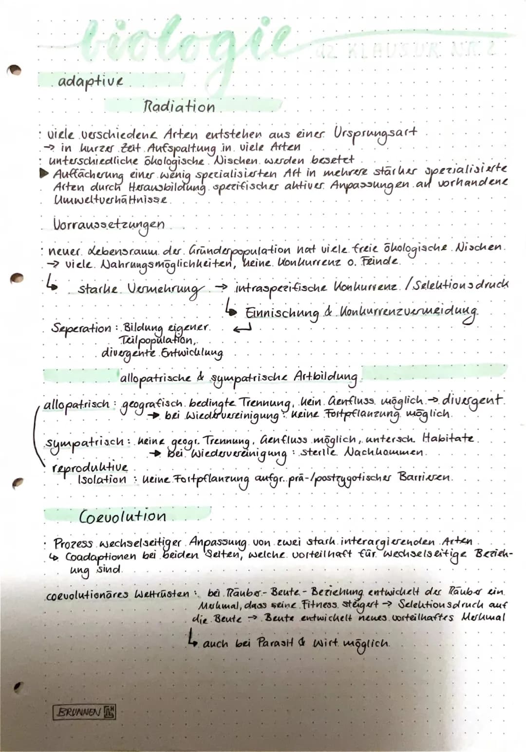 adaptive Radiation, allopatrische & sympatrische Artbildung und Coevolution
