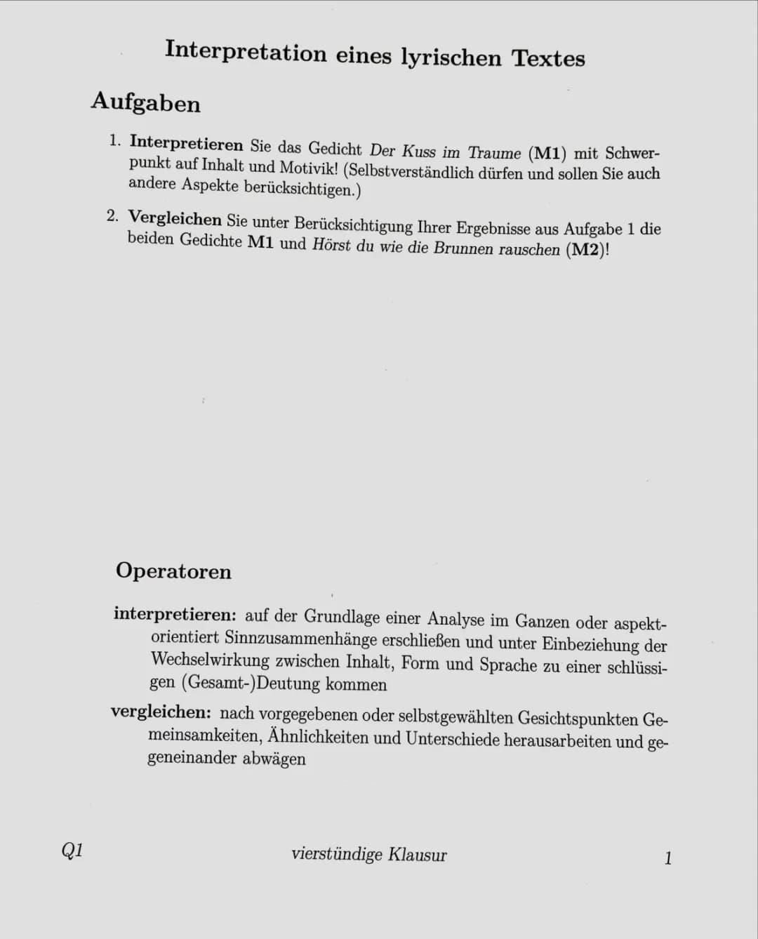 Gedichtanalyse Klausur: Erster Teil mit 13 Punkten