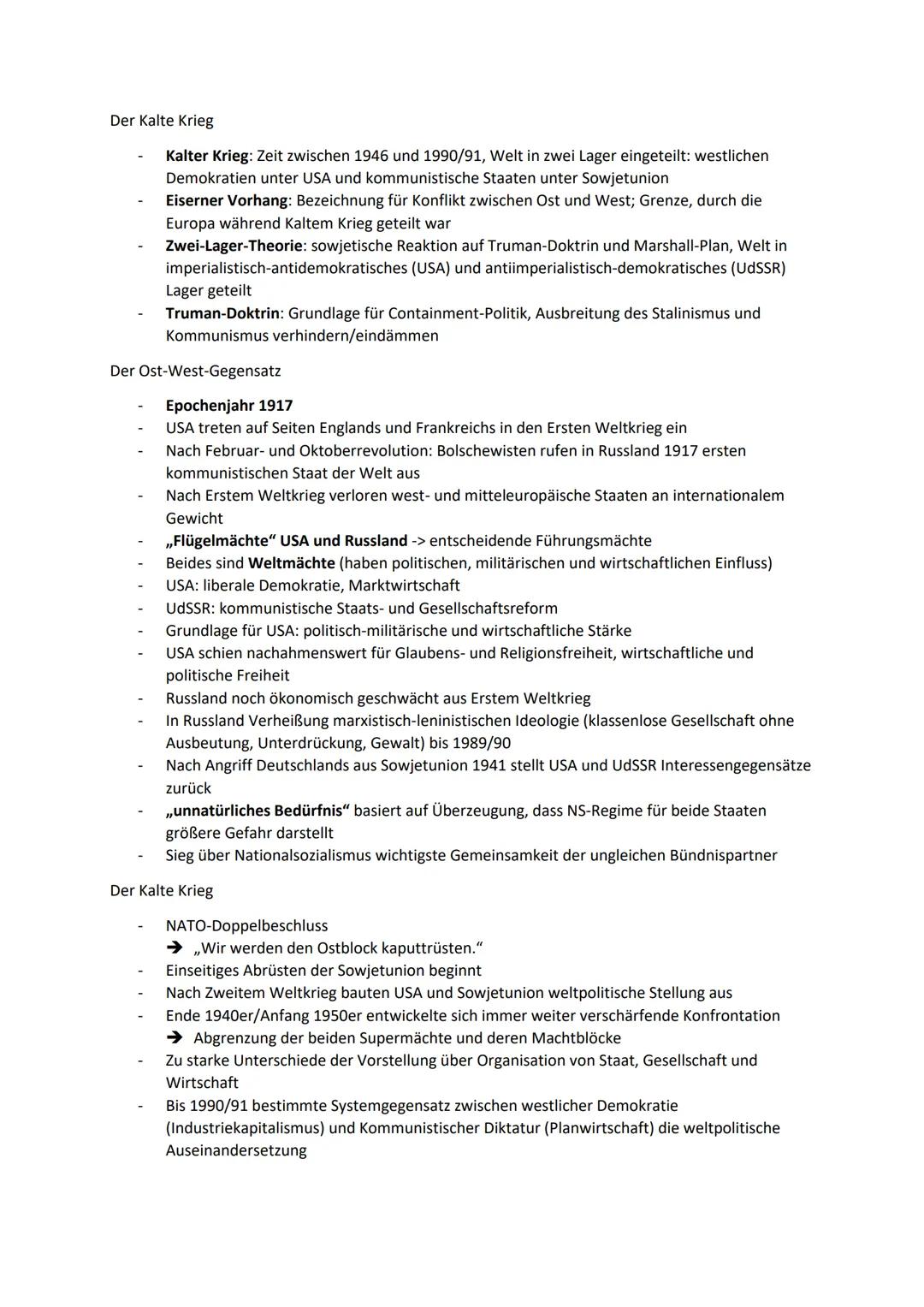 # Der Kalte Krieg

- Kalter Krieg: Zeit zwischen 1946 und 1990/91, Welt in zwei Lager eingeteilt: westlichen
  Demokratien unter USA und kom