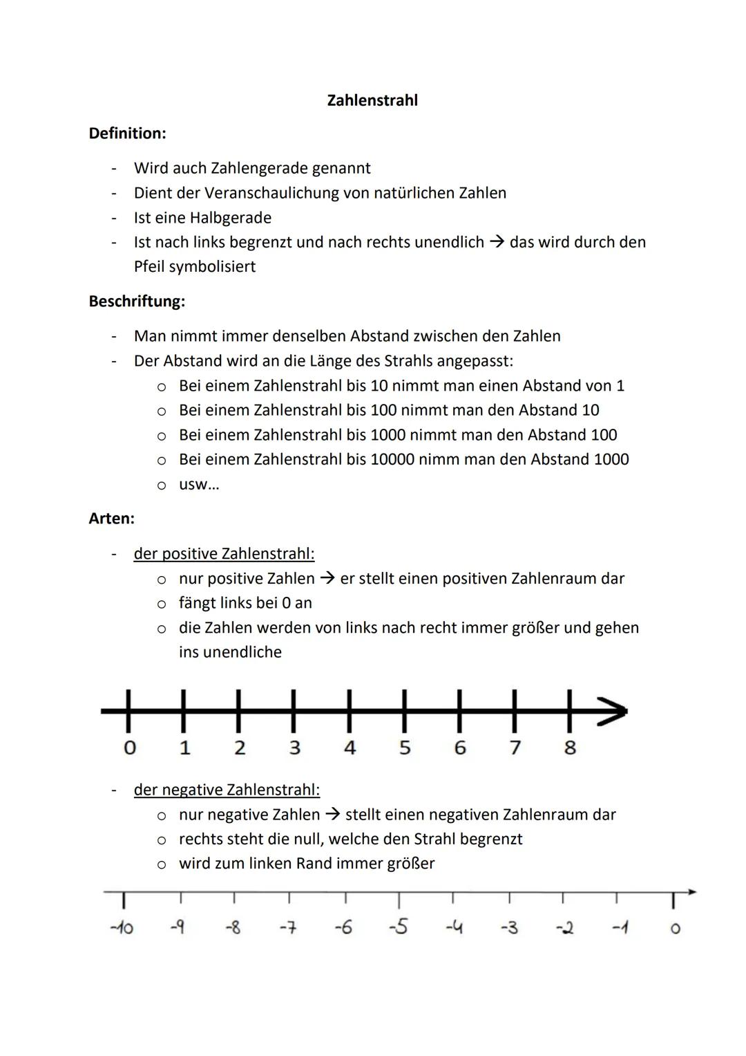Definition:
Wird auch Zahlengerade genannt
Dient der Veranschaulichung von natürlichen Zahlen
Ist eine Halbgerade
Ist nach links begrenzt un