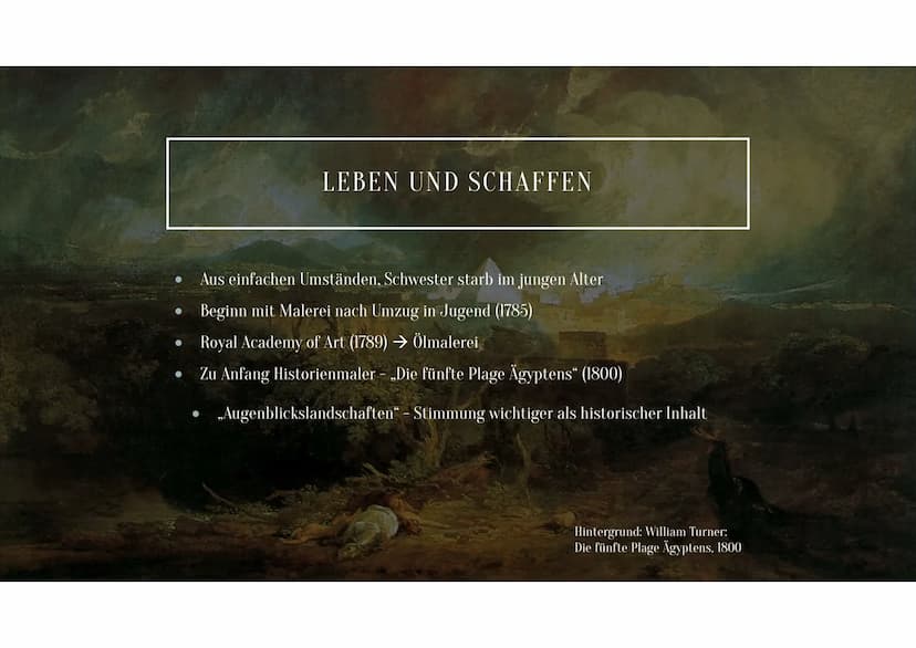 William Turner
- Der Maler des Lichts
Eine Präsentation von Luise Hamsch ●
•
Stil
Leben und Schaffen
The Burning of the Houses of Lords and 