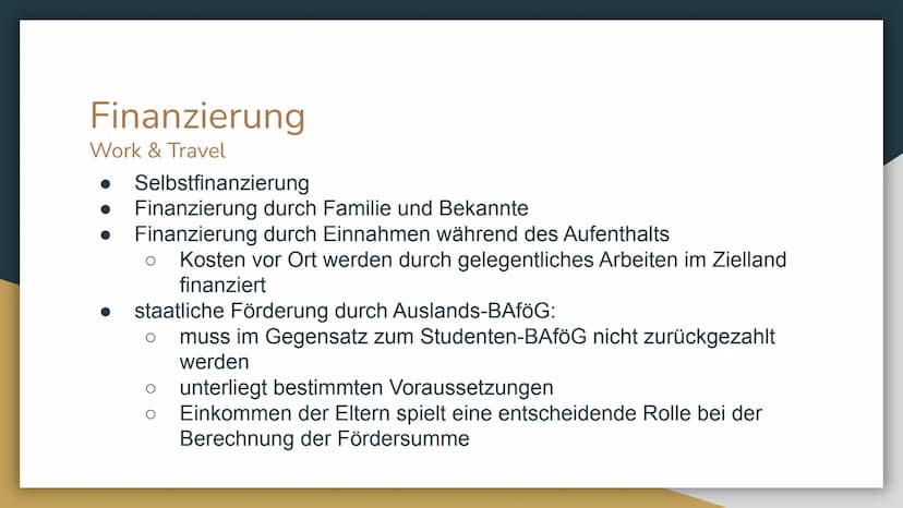 Work & Travel
Au-Pair Gliederung
1. Definitionen
2. Gründe
3. Voraussetzungen
4. Kosten
5. Finanzierung
6. besonders geeignete Länder
7. Dau