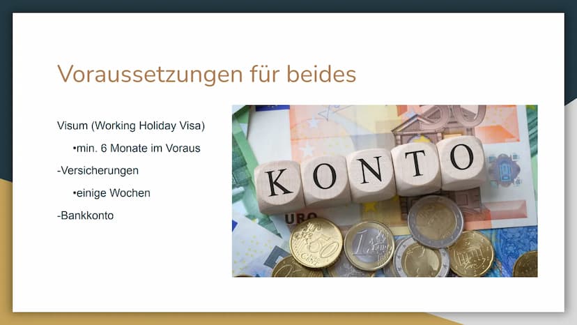Work & Travel
Au-Pair Gliederung
1. Definitionen
2. Gründe
3. Voraussetzungen
4. Kosten
5. Finanzierung
6. besonders geeignete Länder
7. Dau