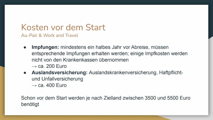 Work & Travel
Au-Pair Gliederung
1. Definitionen
2. Gründe
3. Voraussetzungen
4. Kosten
5. Finanzierung
6. besonders geeignete Länder
7. Dau