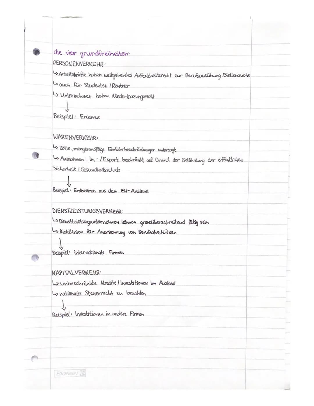 die vier grundfreiheiten:
PERSONENVERKEHR:
>Arbeitskräfte haben weitgehendes Aufenthaltsrecht zur Berufsausübung / Stellensuche
auch für Stu